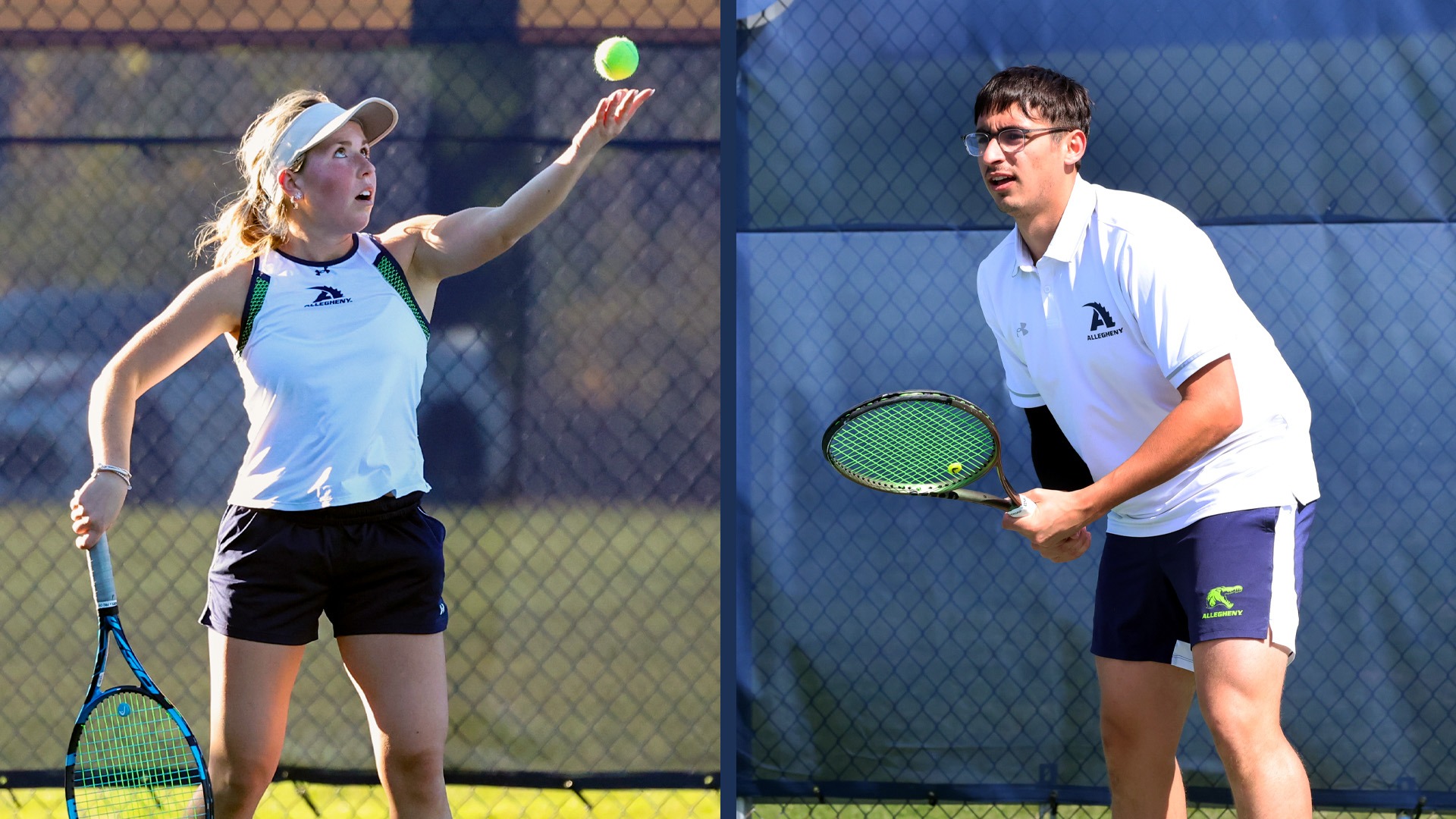 Maria Lounder (L) and Reid Stasolla (R), Allegheny College women's and men's tennis.
