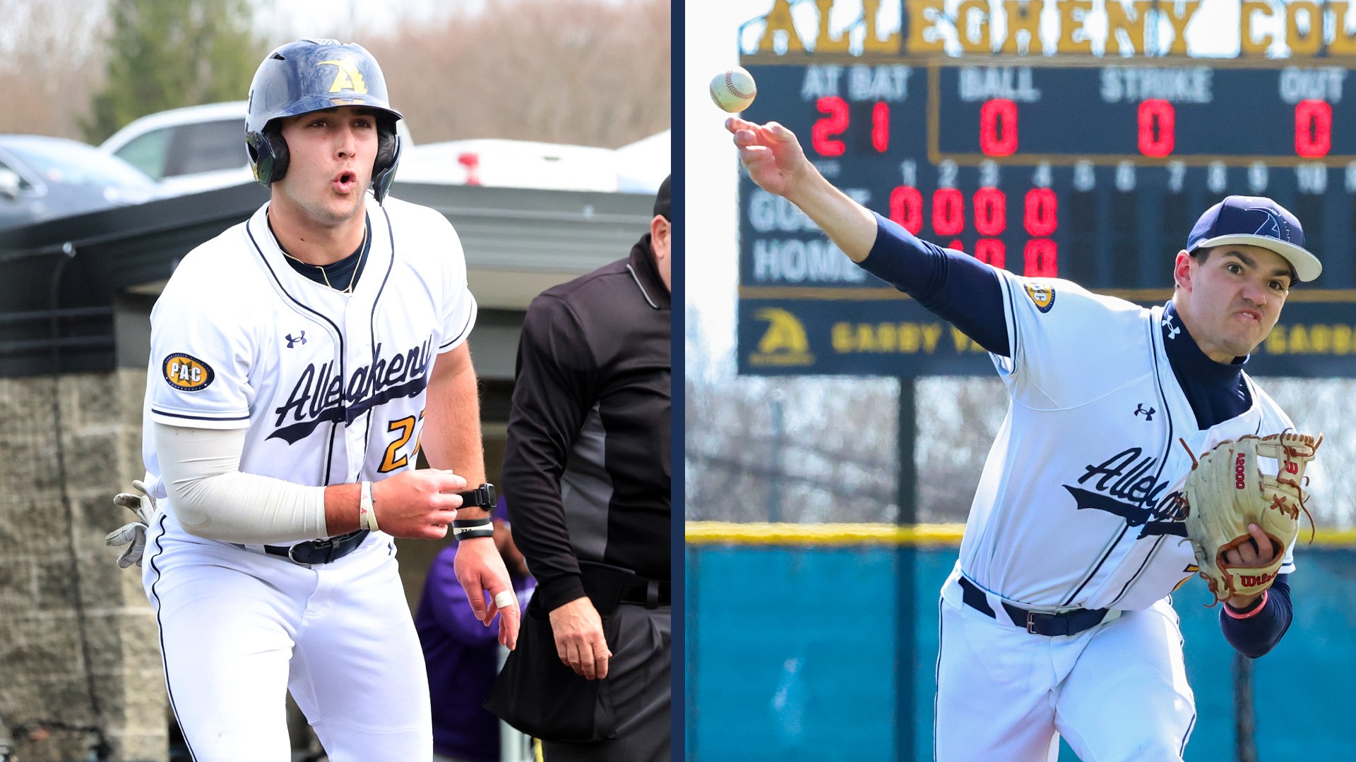 Ryan Cochran (R), Zach Miner (L) of the Allegheny College baseball team.