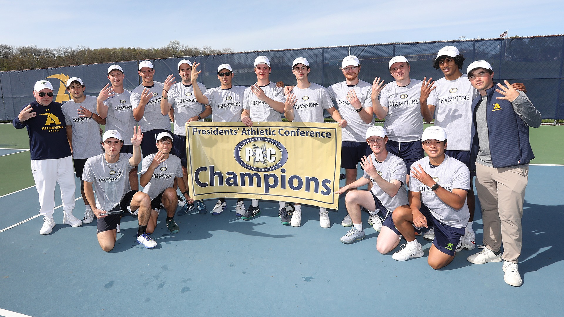 2026 PAC Men's Tennis Championship team photo, April 27, 2026. Photo by Ed Mailliard.