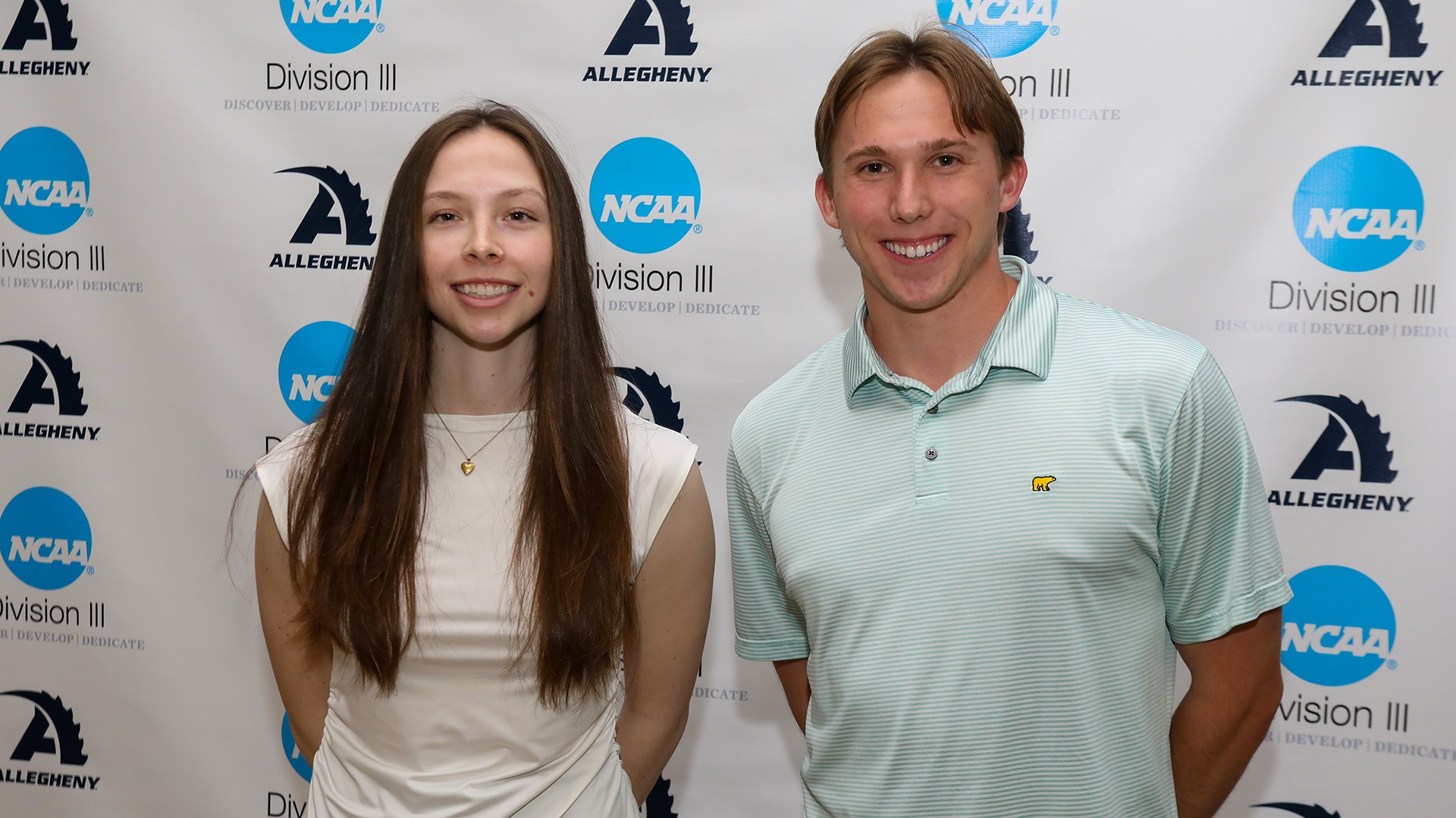 Jess Bickart (L) and Aidan Dyga (R) at the 2026 Senior Student-Athlete Awards Celebration, April 27, 2026. Photo by Ed Mailliard.