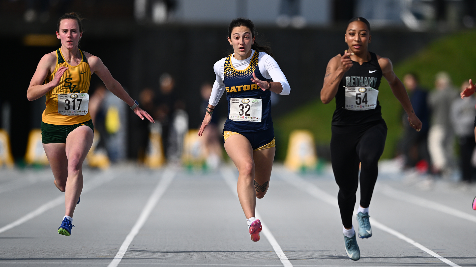 The Allegheny women's track & field team competes at the 2026 PAC Outdoor Championships. Photo by Robert Hayes.