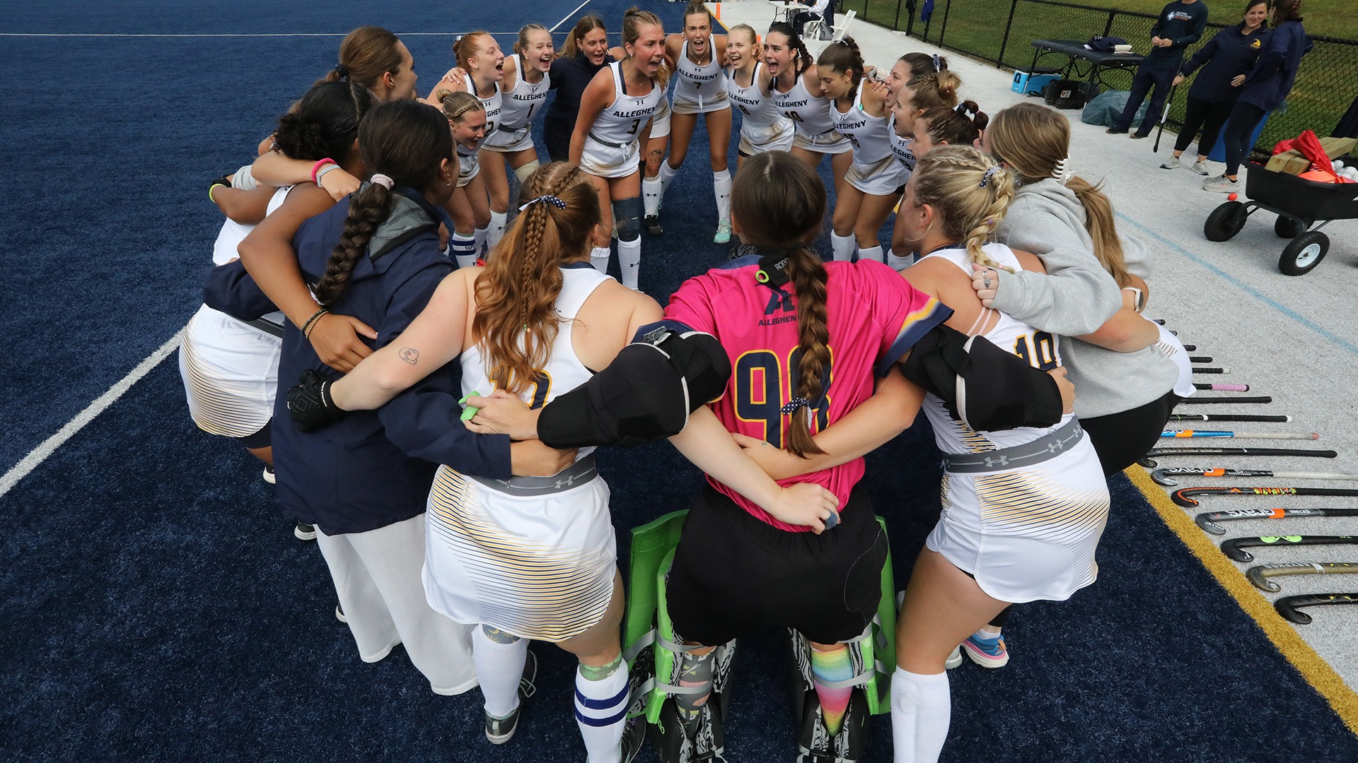 Field Hockey Huddles Up Before a Game.