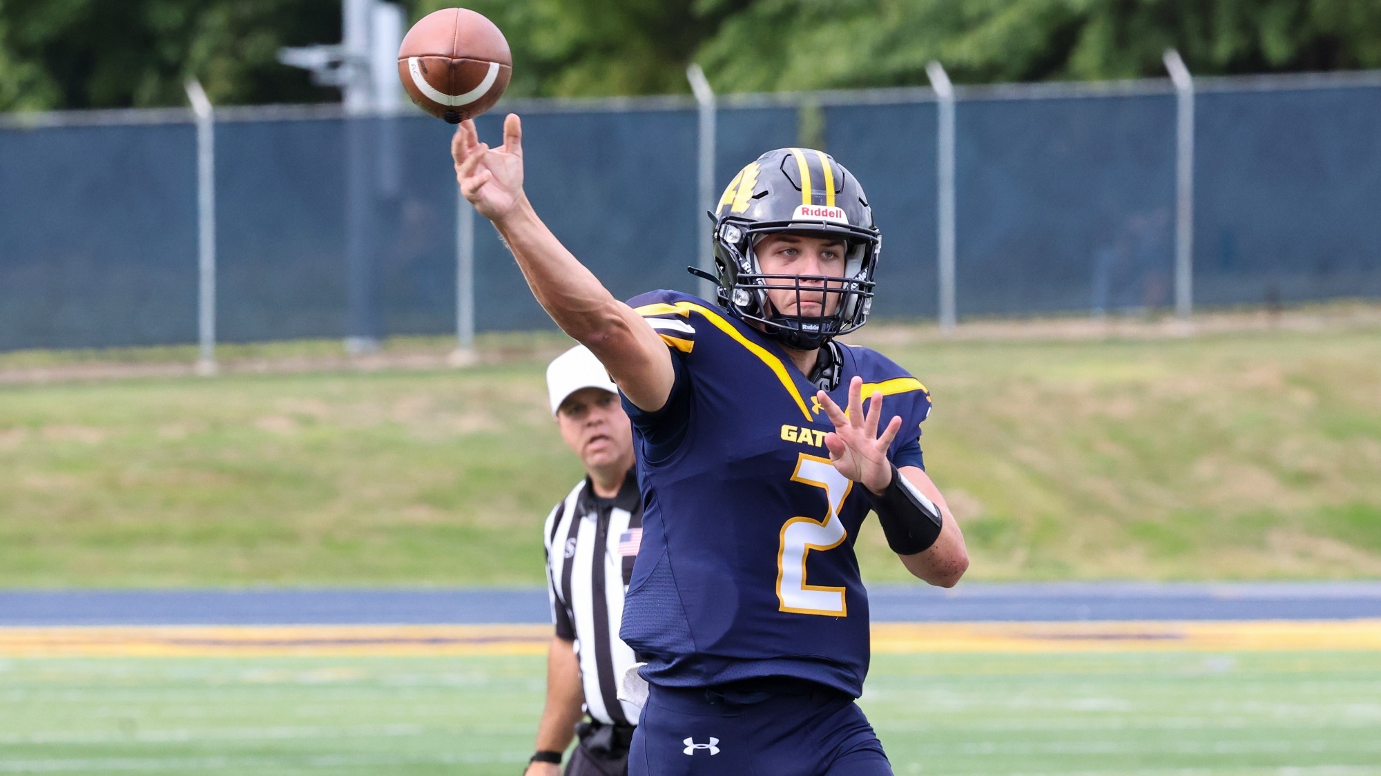 Quarterback Carson Colucci vs. Denison, Sept. 6, 2025. Photo by Ed Mailliard.