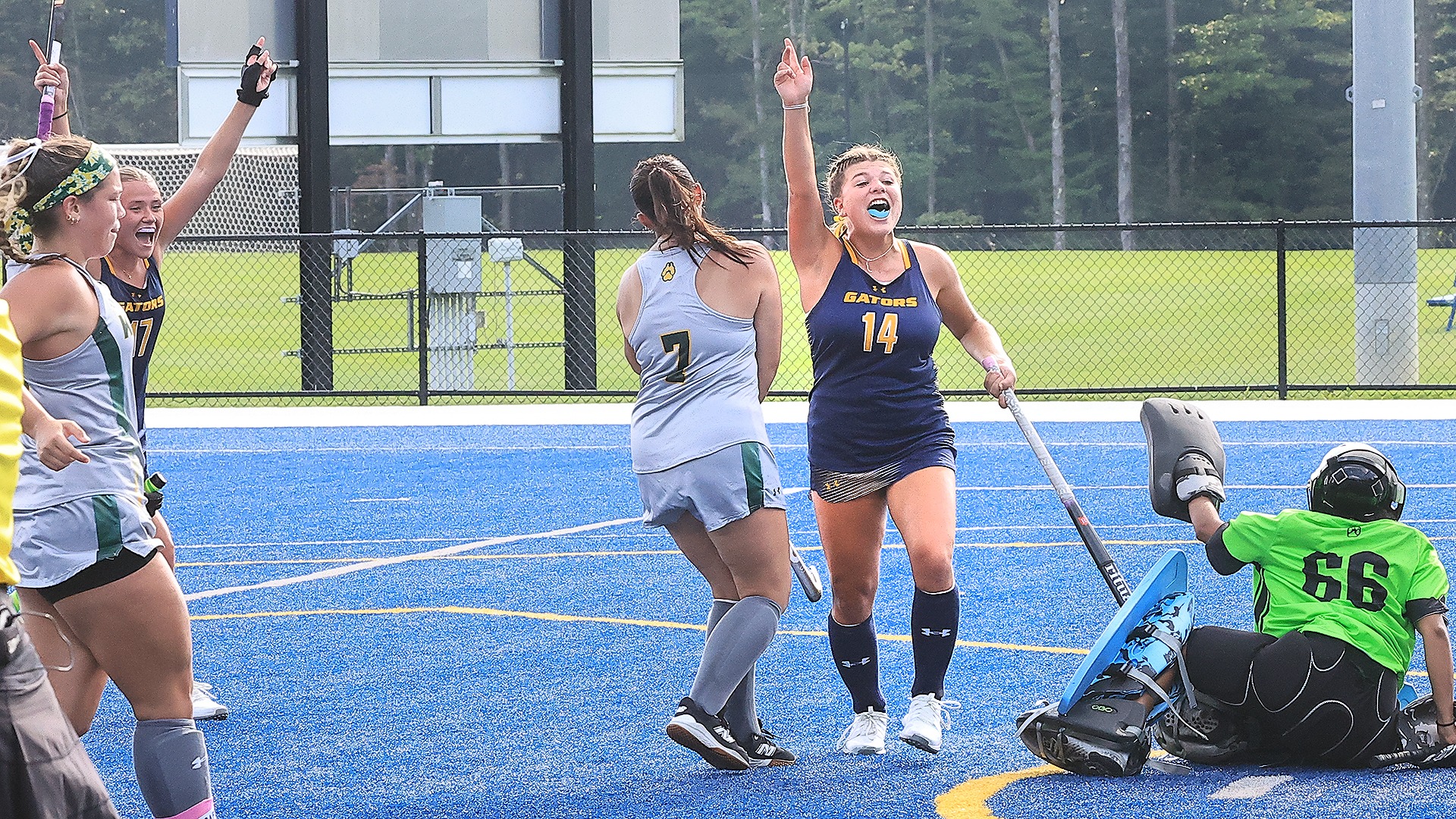 Teagan Ressler celebrates a goal against Keuka
