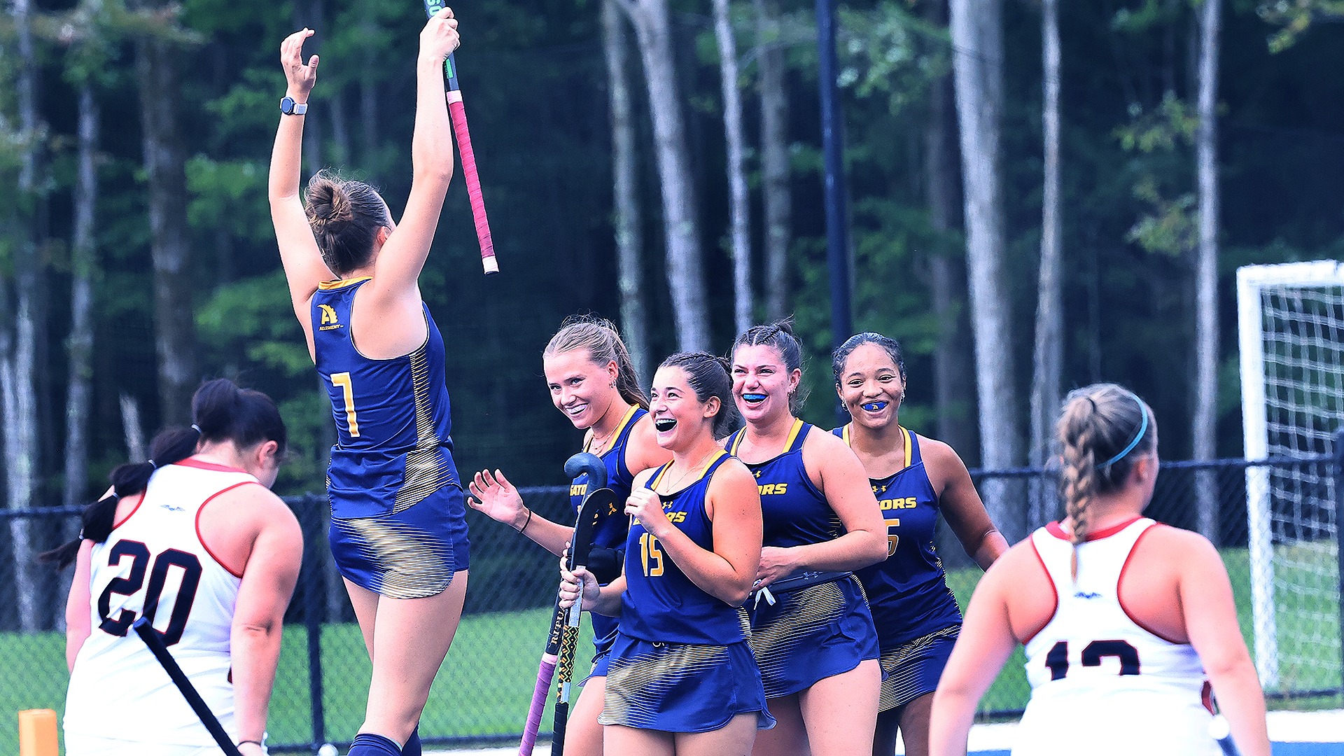 Field hockey celebrates vs. Transylvania, Sept. 19, 2026. Photo by Ed Mailliard.