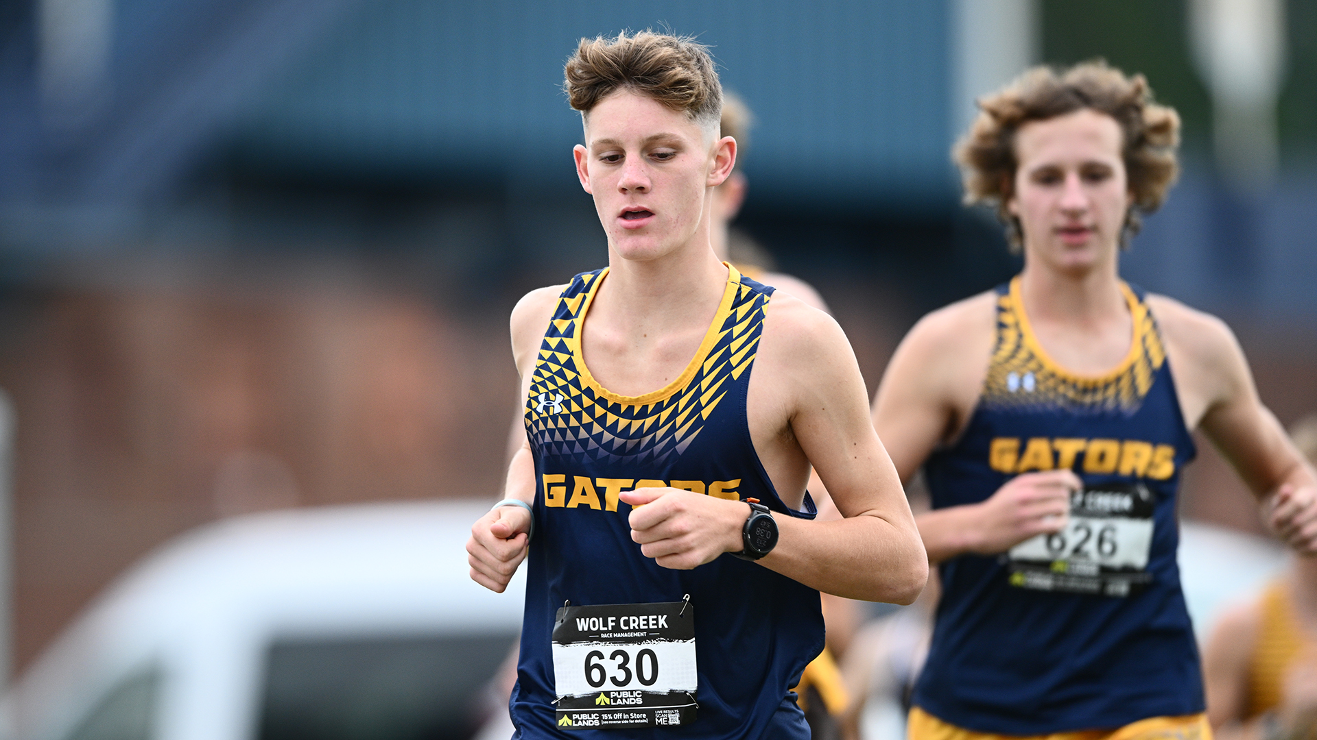 The Allegheny men's cross country team competes at the 2026 Ben Mourer '07 Classic. Photo by Robert Hayes