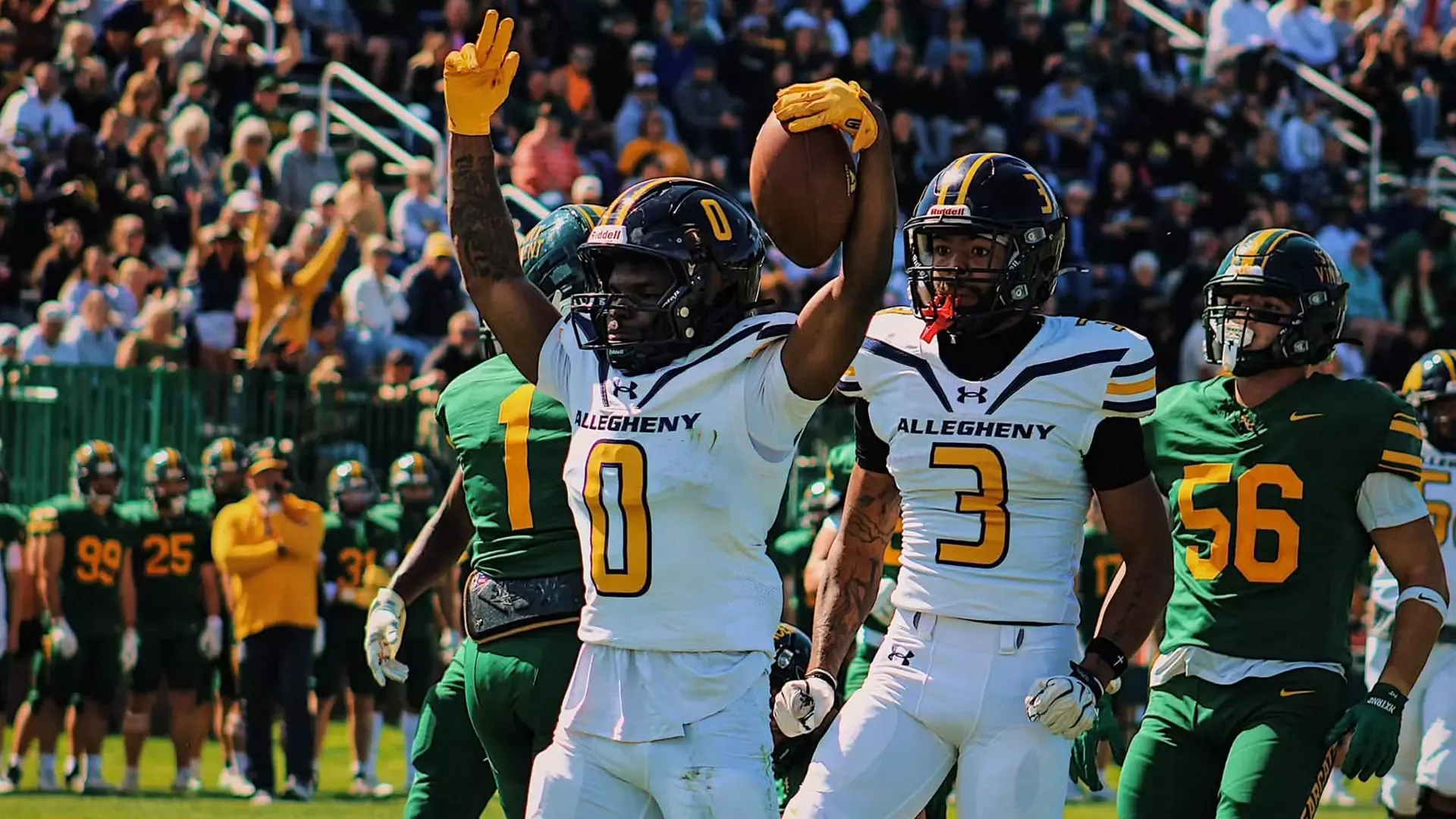 Terran Mitchell celebrates touchdown at Saint Vincent, Sept. 26, 2026. Photo by Jordyn Burkey.