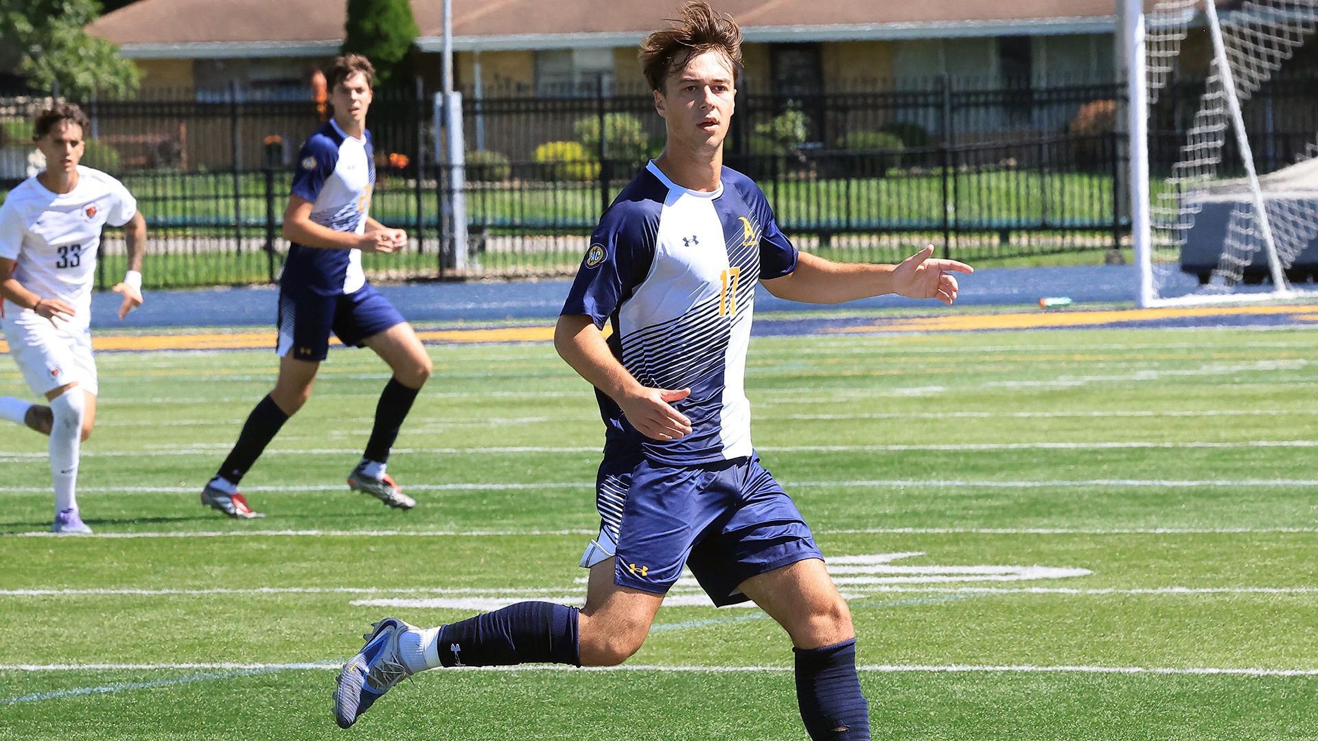 Allegheny's Ben Keefer in action vs. Buffalo State, 9–5-26. Photo by Ed Mailliard.