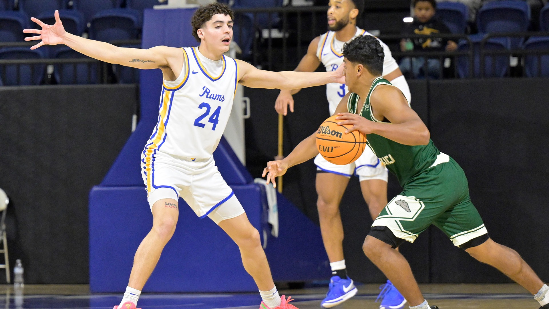 Kaden Evans plays defense vs. ENMU