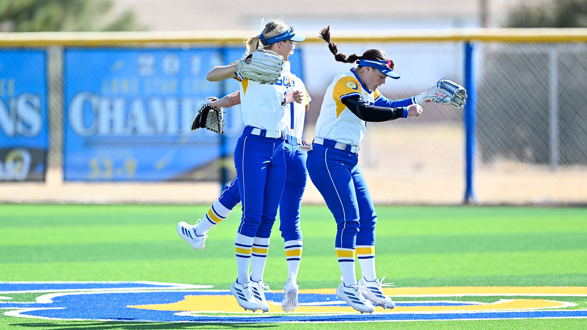 Outfielders Celebrate vs. MWSU