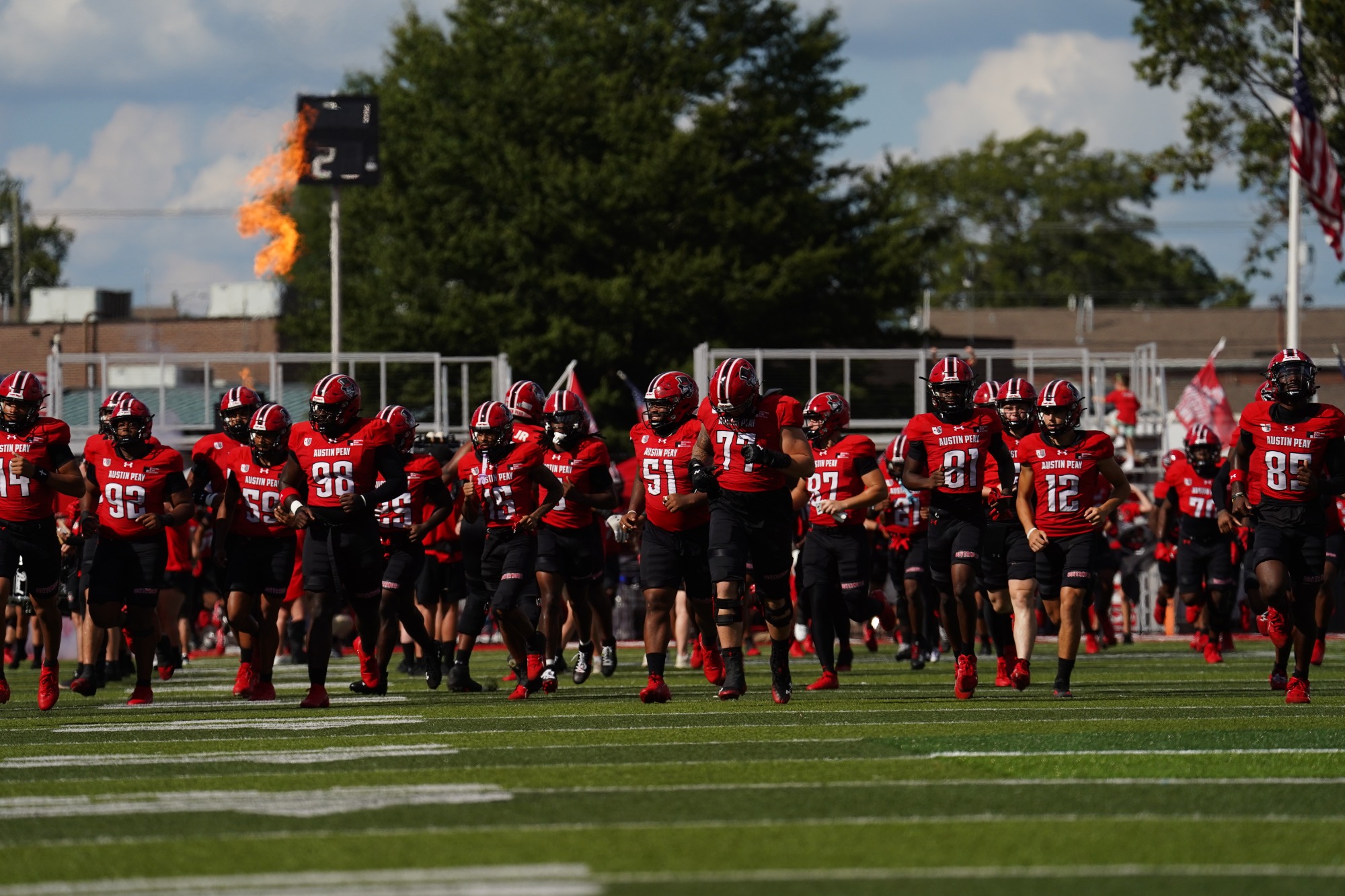 Austin Peay State University's football team scored early and often against Morehead State, running away from the Eagles with a record-breaking 35-point second quarter on the way to a 63-7 victory, Saturday, at Fortera Stadium.