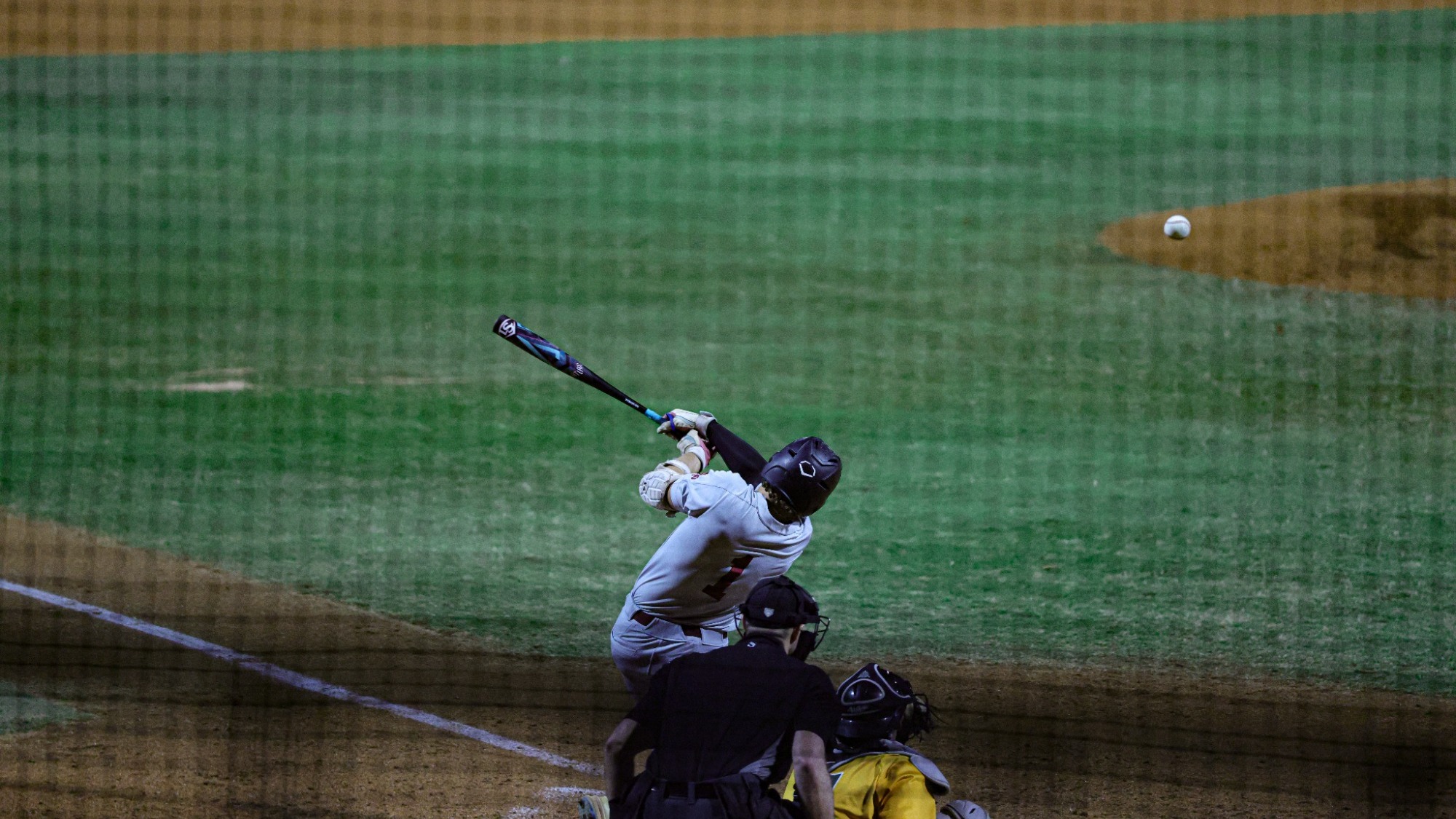 Bryce Robinette hits the ball into the Pomona infield. 