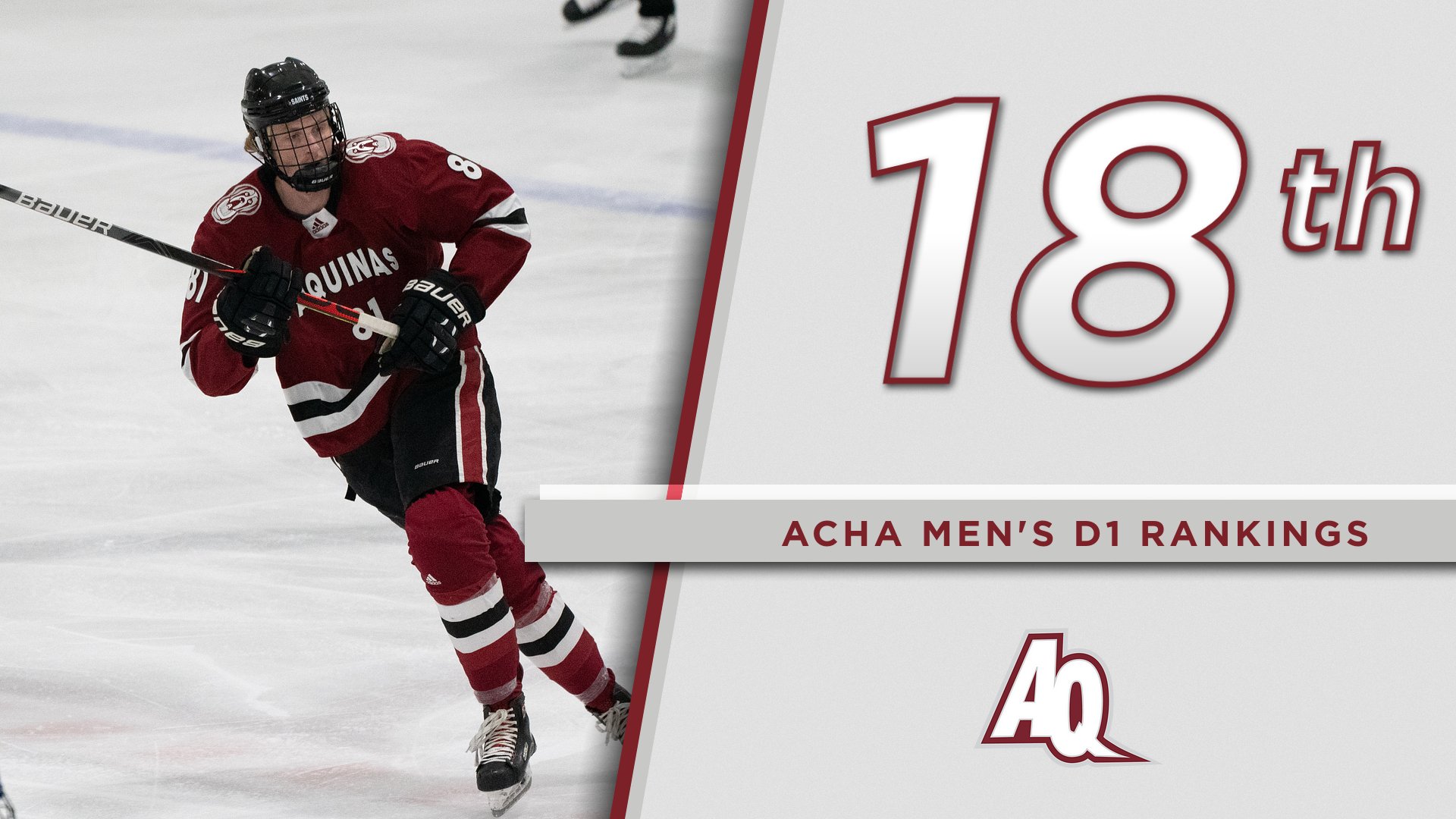 Men's Hockey Ends Season at 18 in ACHA Rankings Aquinas College