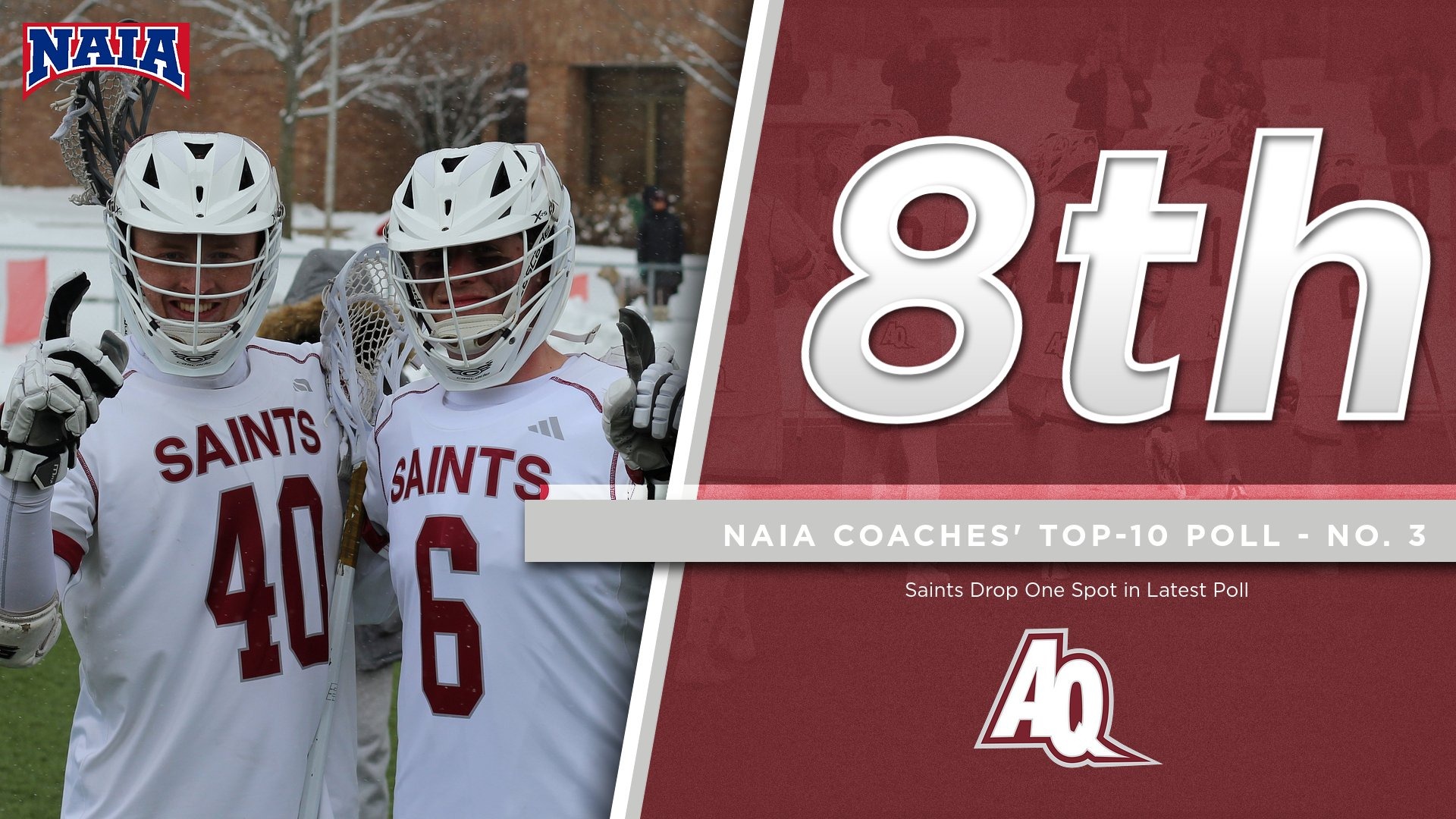 Men's Lacrosse Ranks Eighth in Latest NAIA Coaches' Poll Aquinas College
