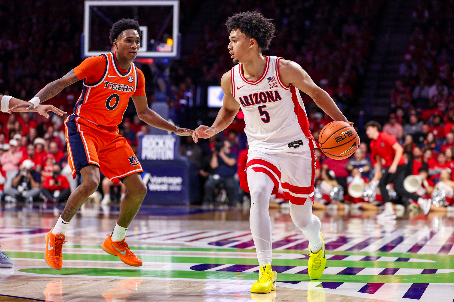 Brayden Burries (5) — TUCSON, ARIZ. -- Men’s Basketball vs. Auburn at McKale Center.Dec. 6, 2025. Photo by Marison Bilagody / Arizona Athletics