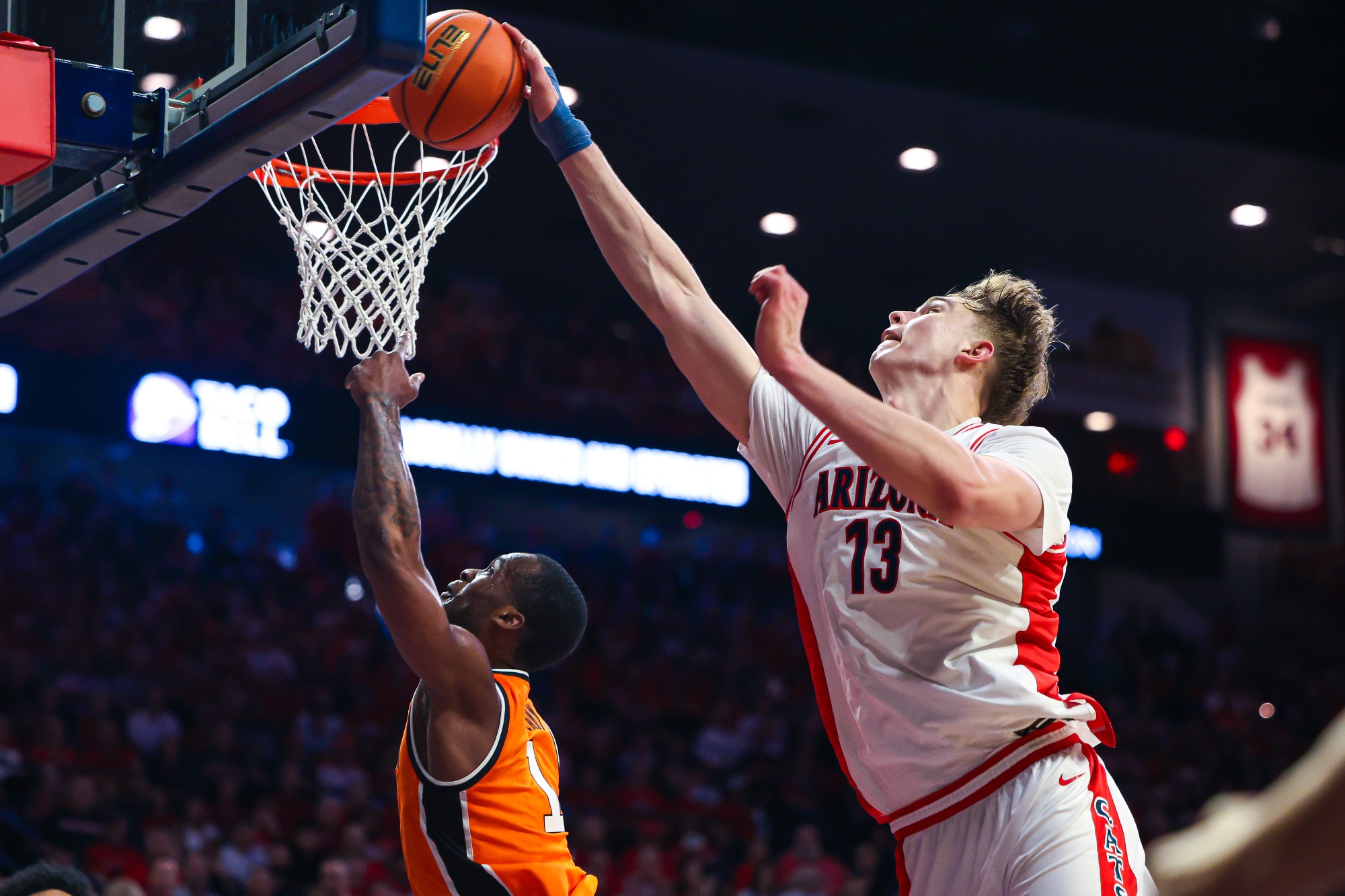 Motiejus Krivas (13) — TUCSON, ARIZ. -- Men’s Basketball vs. Oklahoma State at McKale Center.Feb. 7, 2026. Photo by Madison Farwell / Arizona Athletics