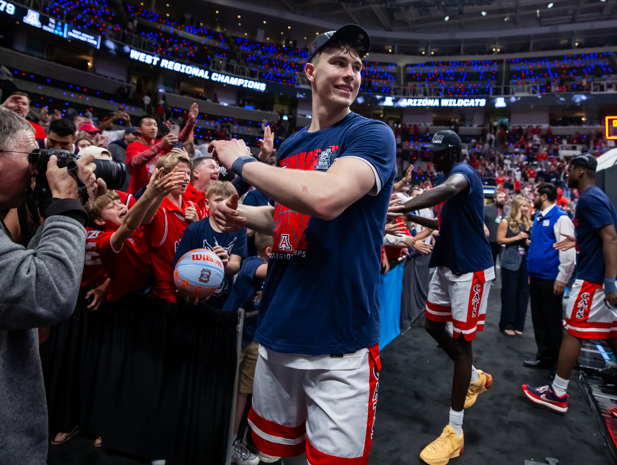 Motiejus Krivas (13) — SAN JOSE, CALIF. -- Men’s baskeball vs. Purdue in the West Regional Final Elite Eight game of the 2026 NCAA Tournament at SAP Center.March 28, 2026. Photo by Mike Christy / Arizona Athletics
