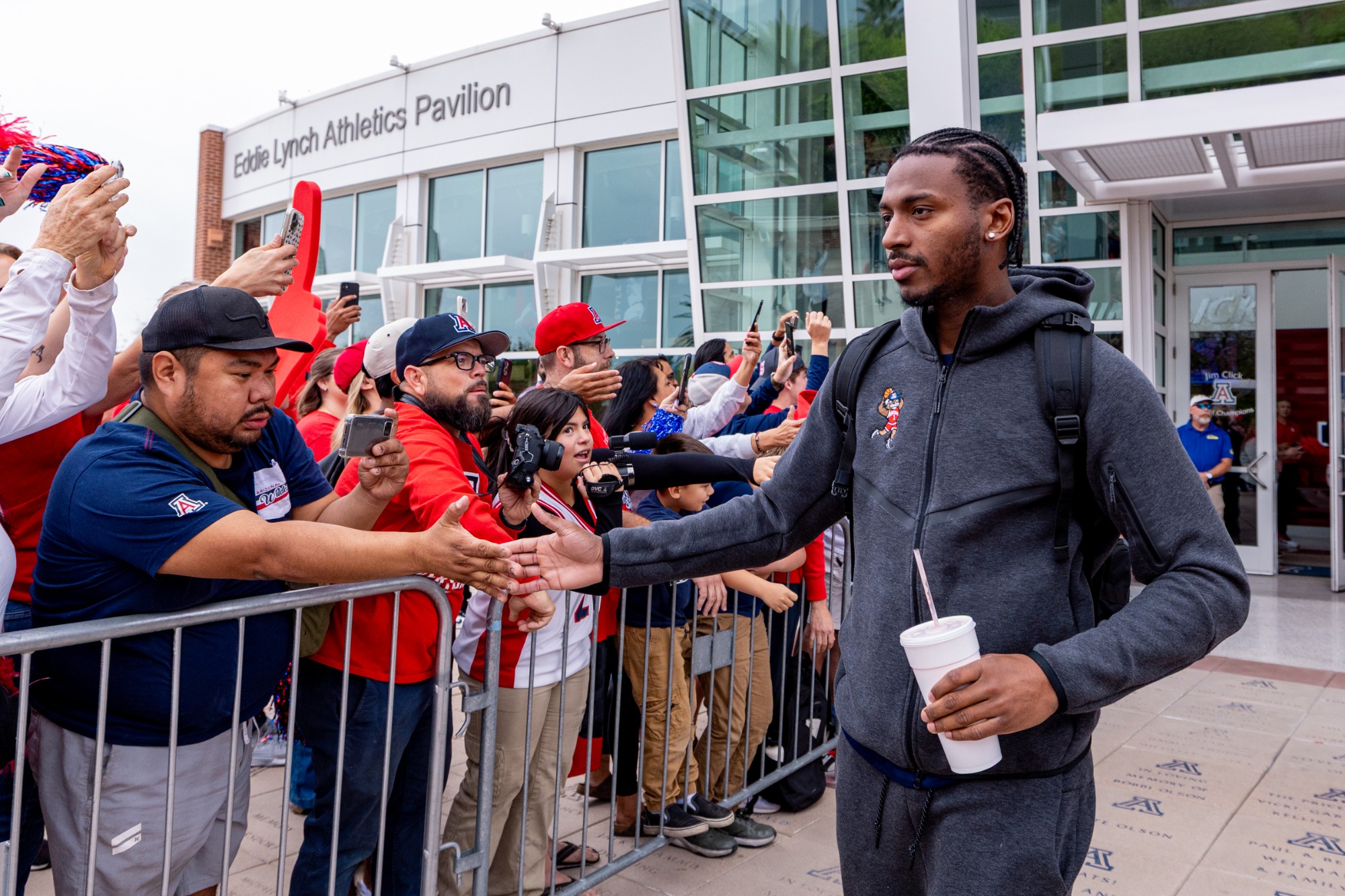 Jaden Bradley (0) — TUCSON, ARIZ. -- Men’s Basketball Final Four Fan Send-off  Outside of Jim Click Hall of Champions.April 1, 2026. Photo by Marison Bilagody / Arizona Athletics