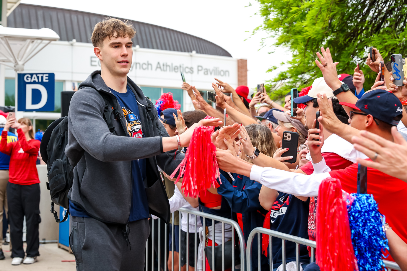 Motiejus Krivas (13) - TUCSON, ARIZ. -- Men’s Basketball 2026 NCAA Final Four send-off outside of Jim Click Hall of ChampionsApril 1, 2026. Photo by Rebecca Sasnett / Arizona Athletics