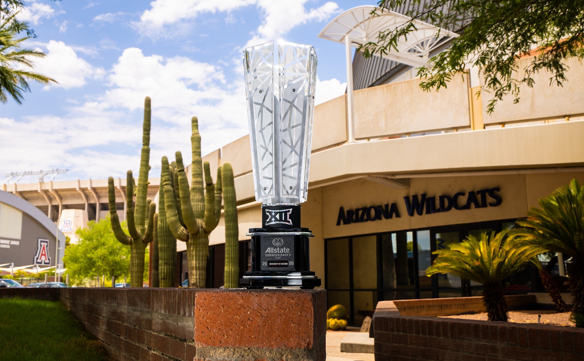 TUCSON, ARIZ. -- The 2025-2026 Big 12 Commissioner’s Cup trophy.

Aug. 3, 2025-2026. 
Photo by Mike Christy / Arizona Athletics