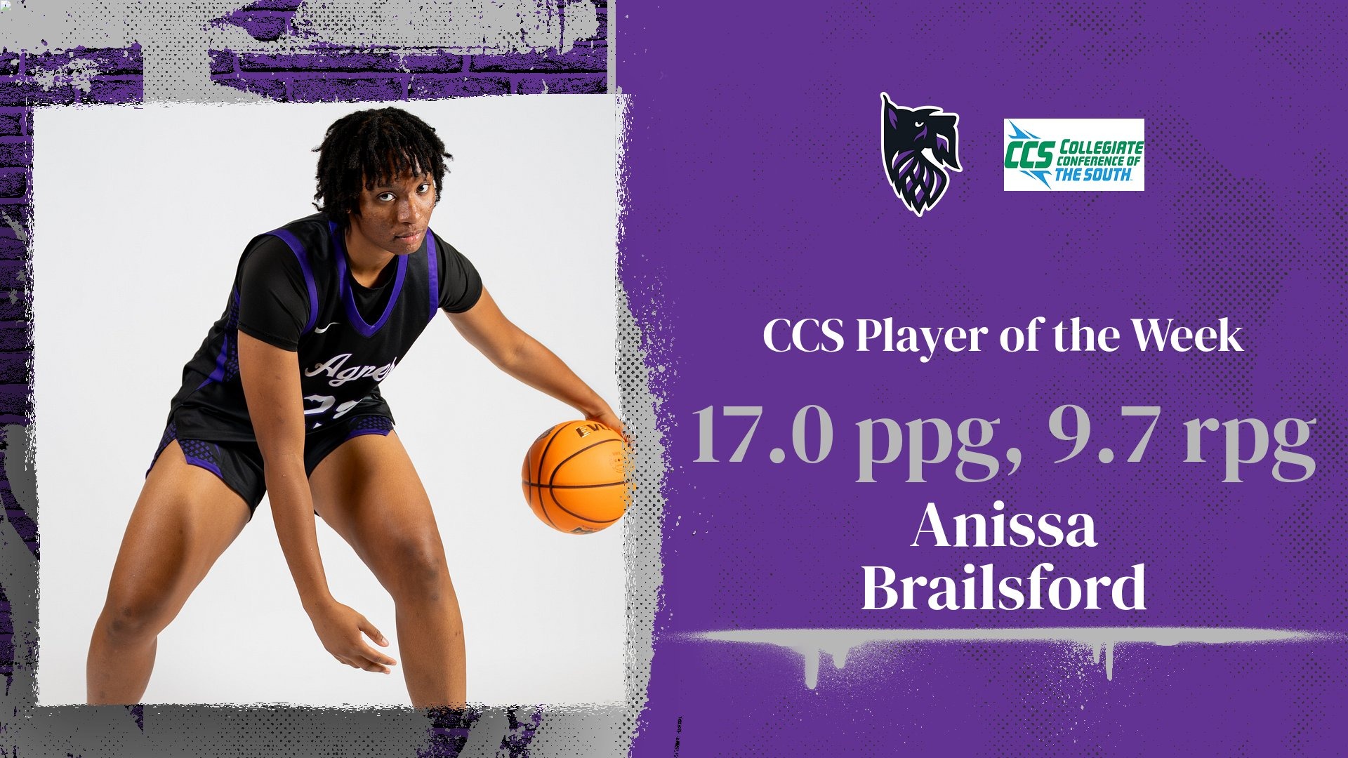 Anissa Brailsford dribbling; stats listed for the week's games