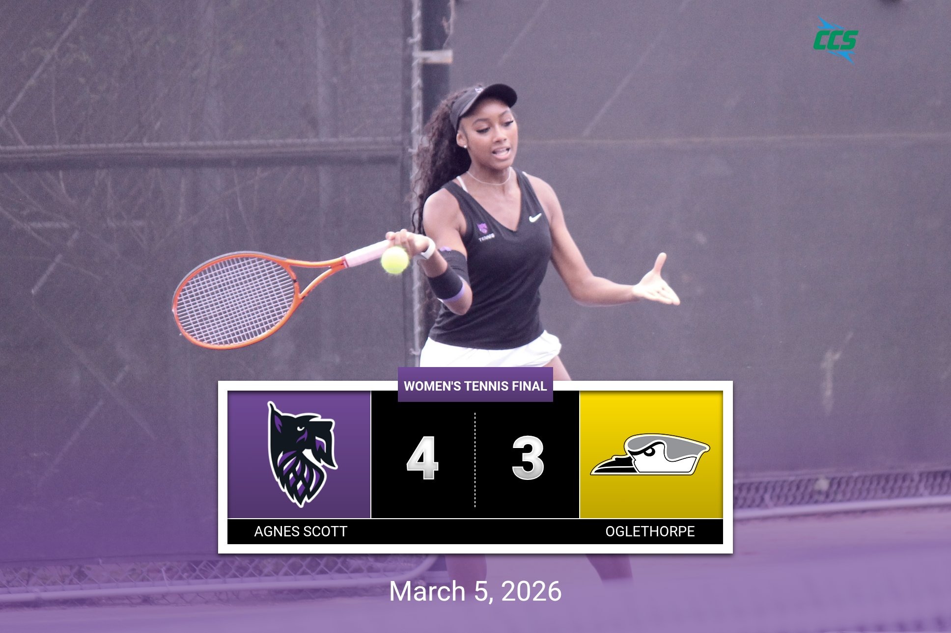 Forehand by Taylor Hendley with Final Score of 4-3 Agnes Scott over Oglethorpe