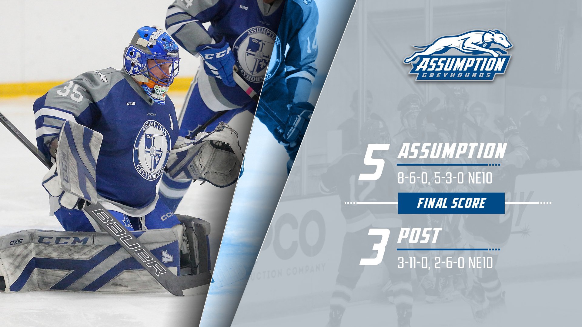 Men's Ice Hockey Rallies Past Post, 53 Assumption University