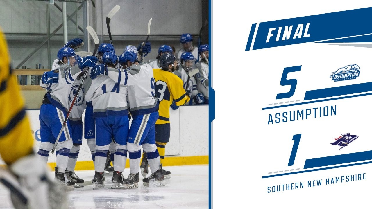 Men's Ice Hockey caps off a weekend sweep of SNHU with a 51 win over the Penmen Assumption