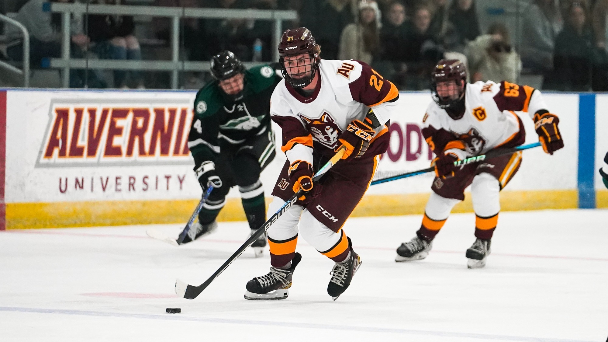 Jack Natyshak dribbling the puck down the ice