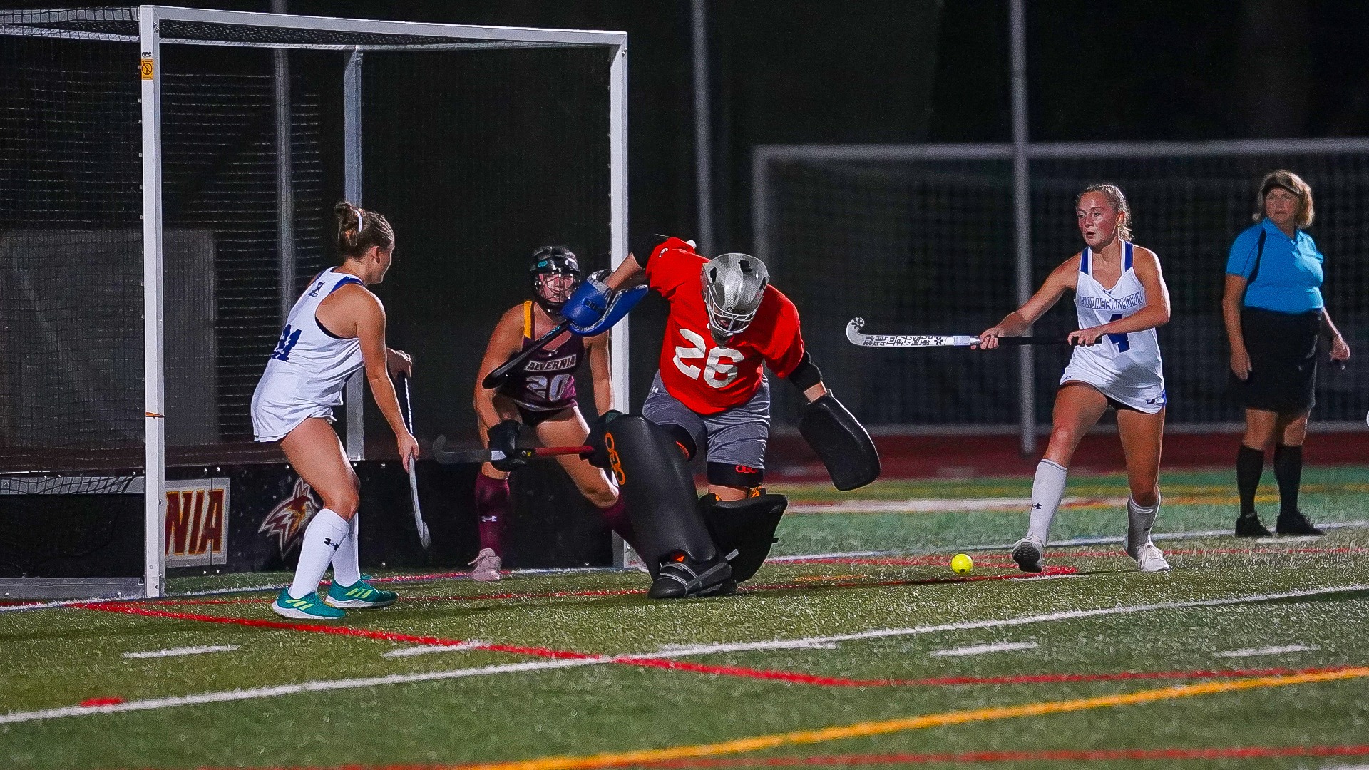 Jazmin Mayfield makes a kick save against Etown