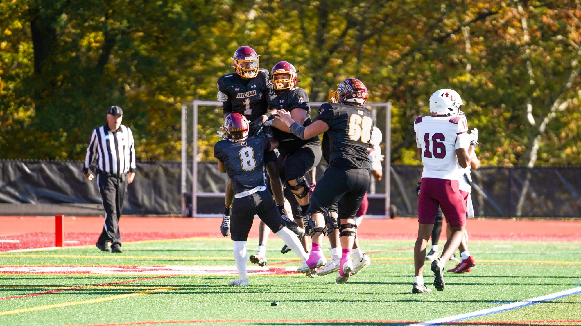 Alvernia celebrates following a game-winning two point conversion