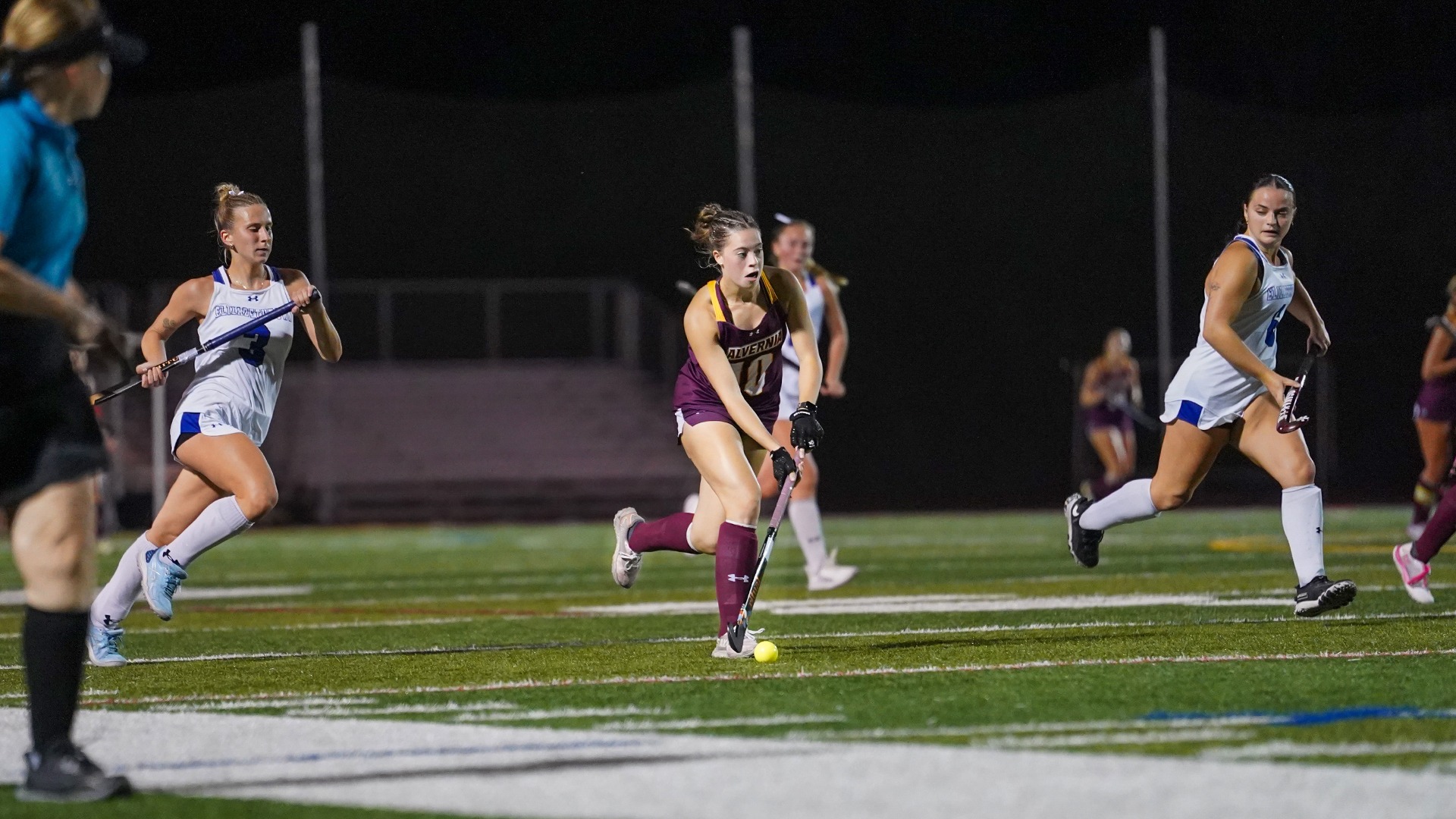 Matisyn Derkacs drive towards the goal for the Golden Wolves