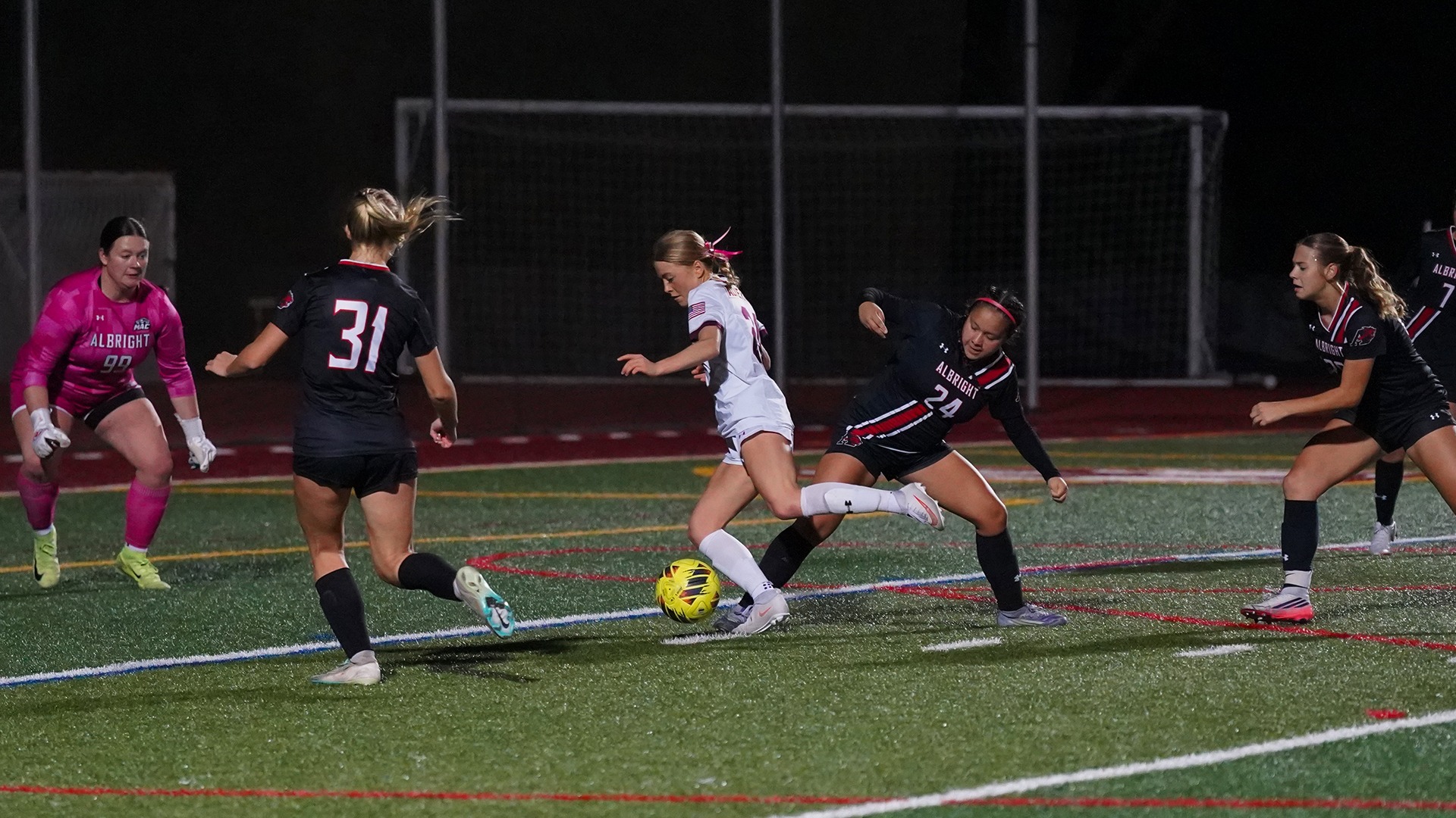 Faith Greenday lines up a shot against Albright