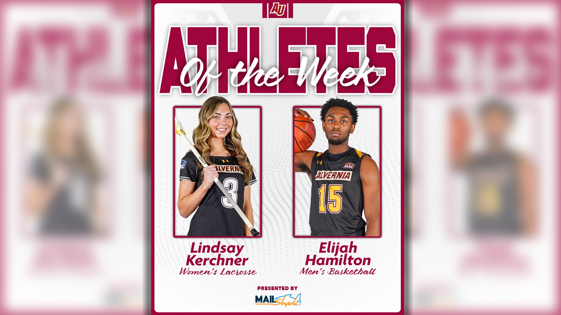Lindsay Kerchner and Elijah Hamilton for Alvernia Atletes of the Week