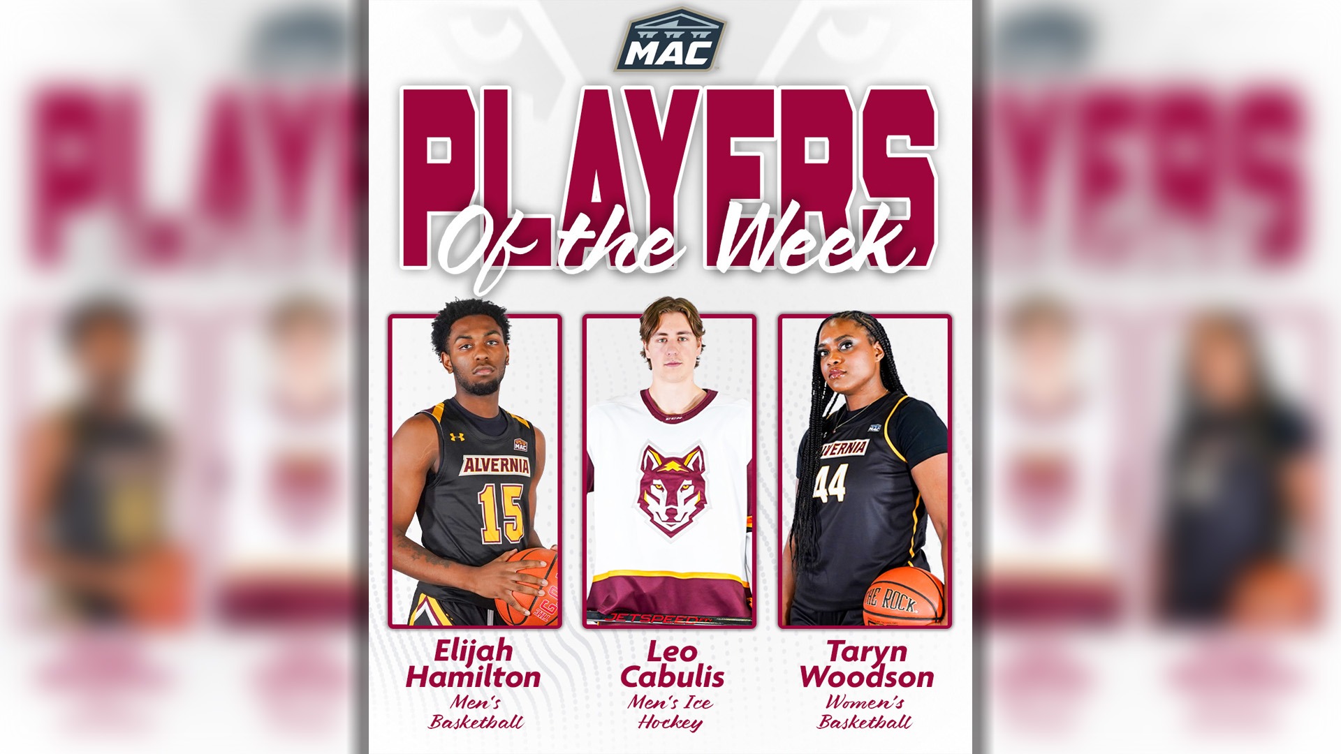 Elijah Hamitlon, Leo Cabulis, and Taryn Woodson MAC Player of the Week 2/24/26