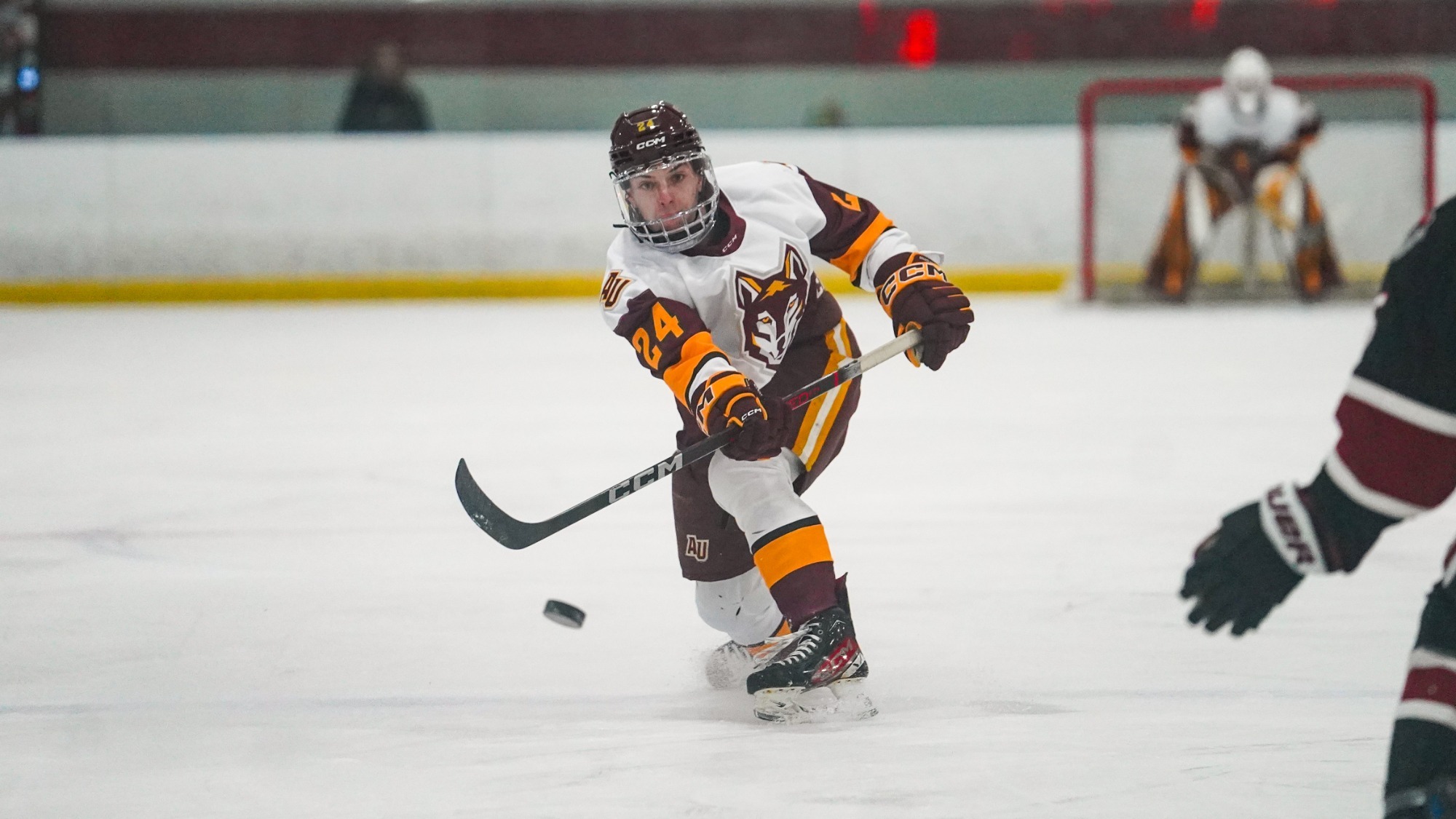 Nolan Kazeil takes a shot on goal