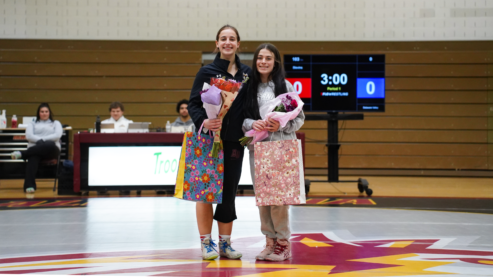 Kathryn Berger and Neveah Blevins celebrate their senior day
