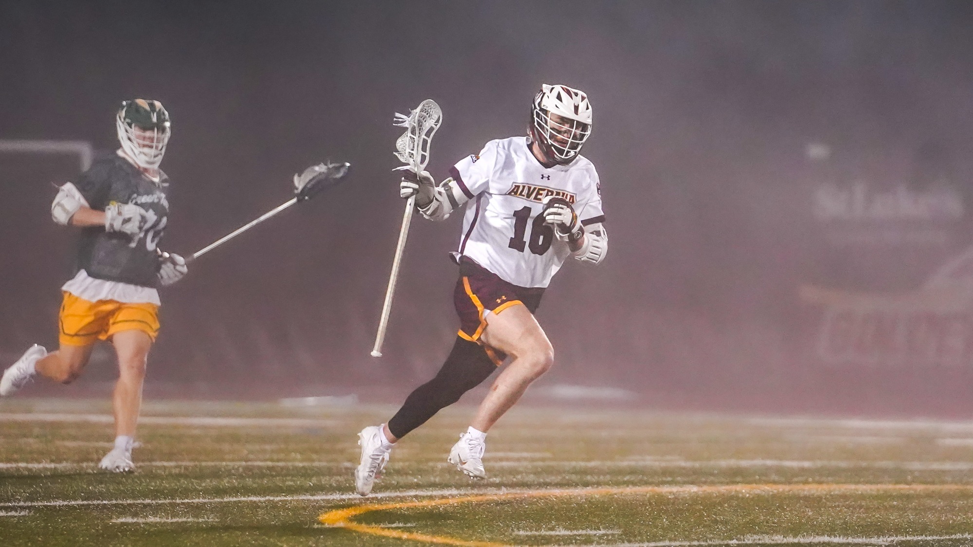 Jack Natyshak runs downfield through the fog against McDaniel