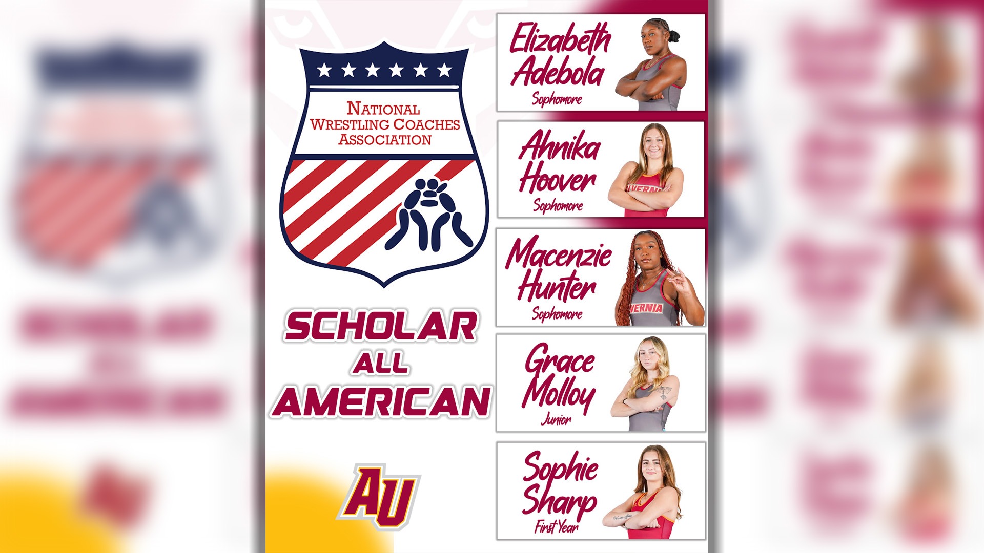 Five women's wrestlers that earned NWCA Scholar All American honors