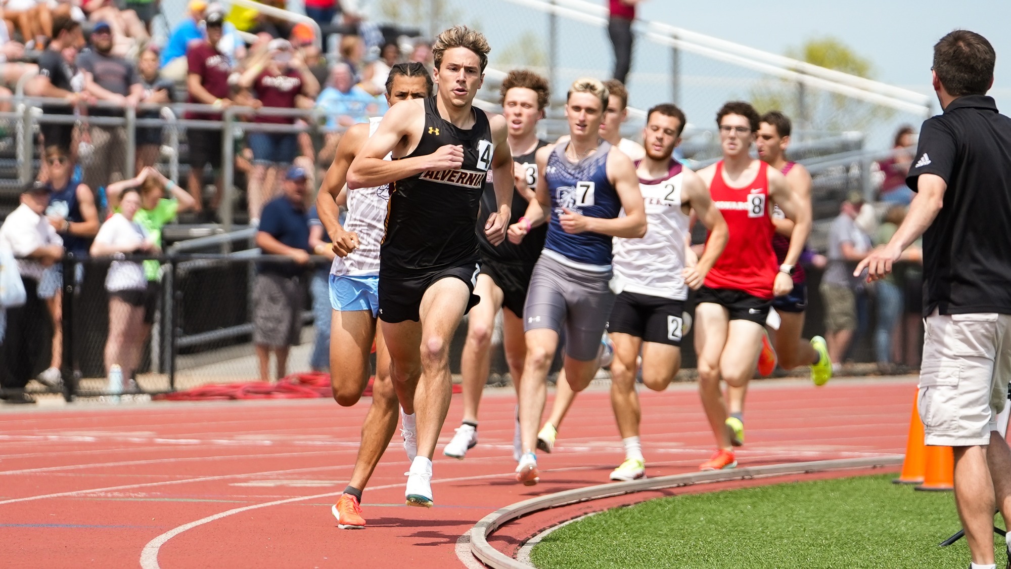 Spencer Hahn leads the heat in the 800 meter
