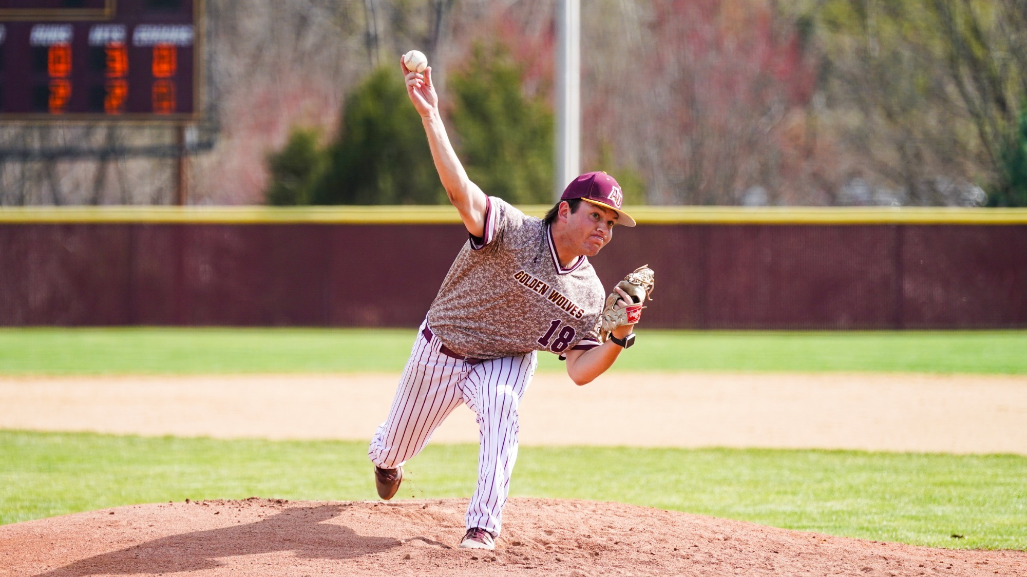 Tyler Weil-Kaspar throws a pitch against NJCU in Angelica Park.