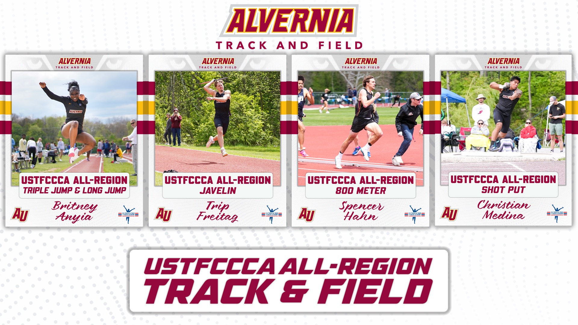 Track and Field All Region Honorees: Britney Anyia, Trip Freitag, Spencer Hahn, Christian Medina