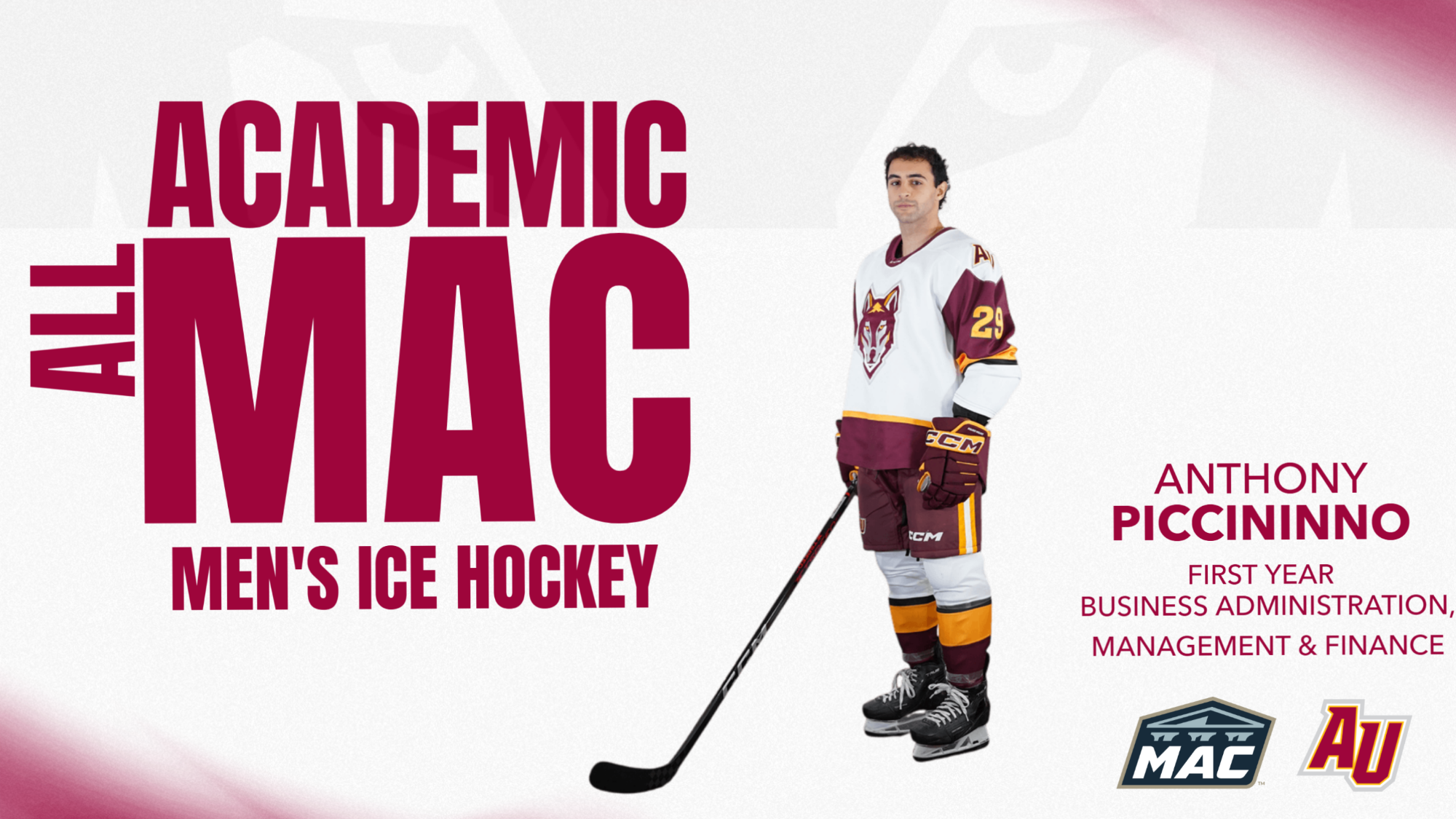 Web graphic for Anthony Piccininno's academic All-MAC honor