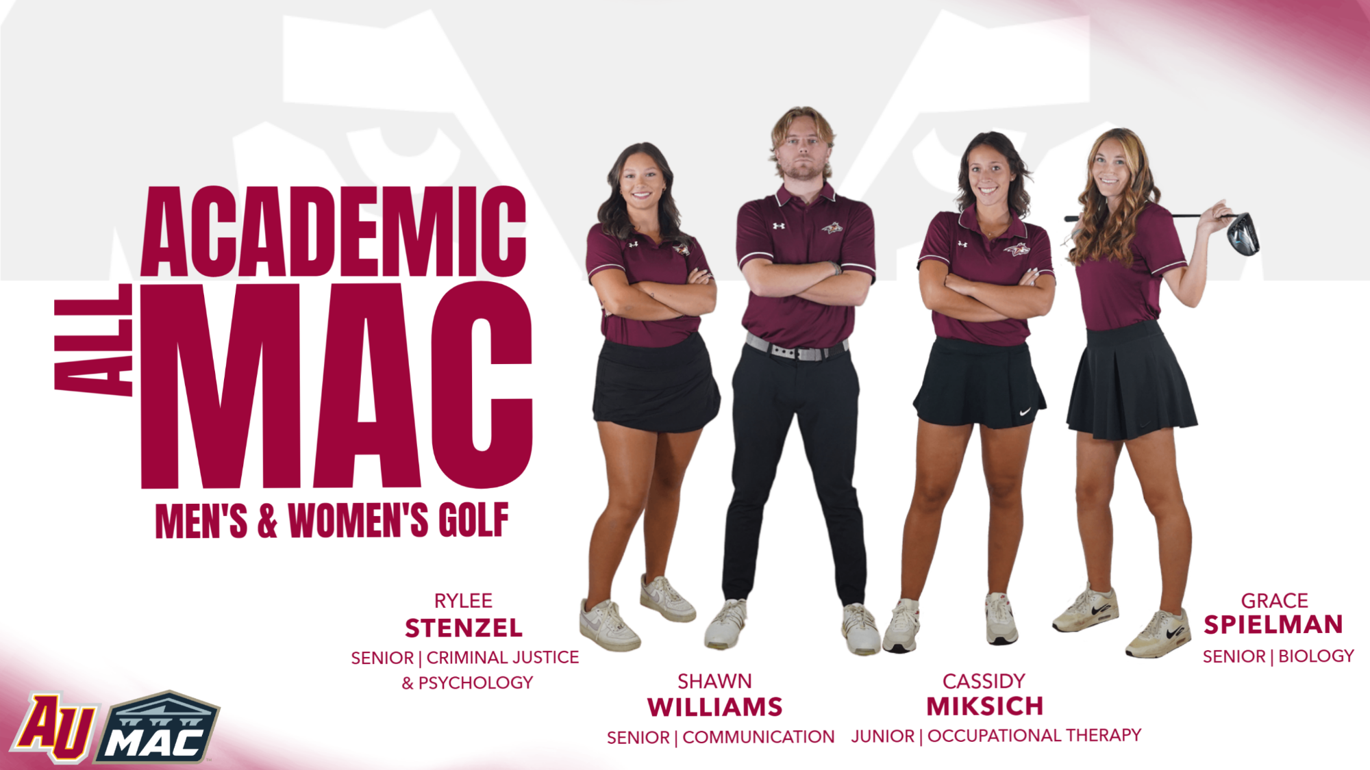 Men's and Women's Golfers graphic for their Academic All-MAC honors