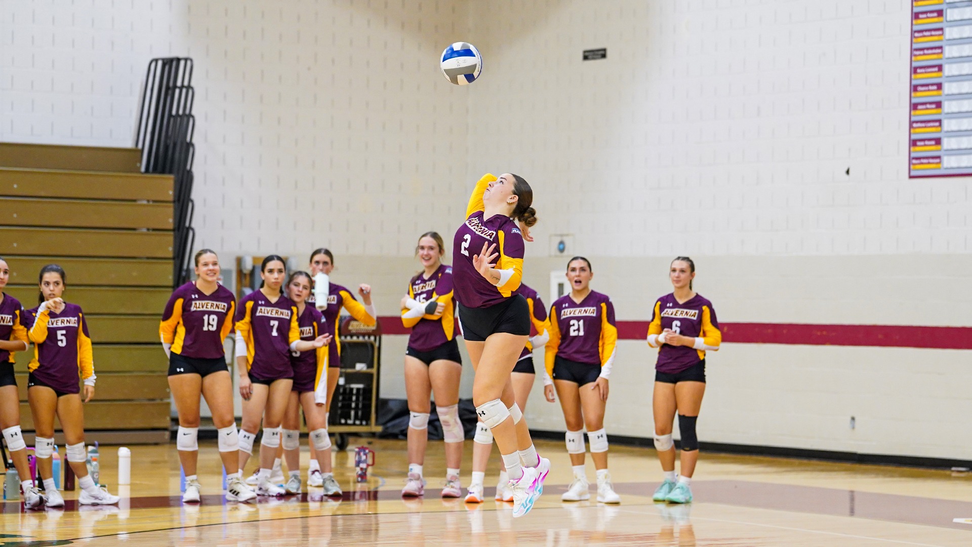 Melina Stinsky serves the ball against PSU Schuylkill