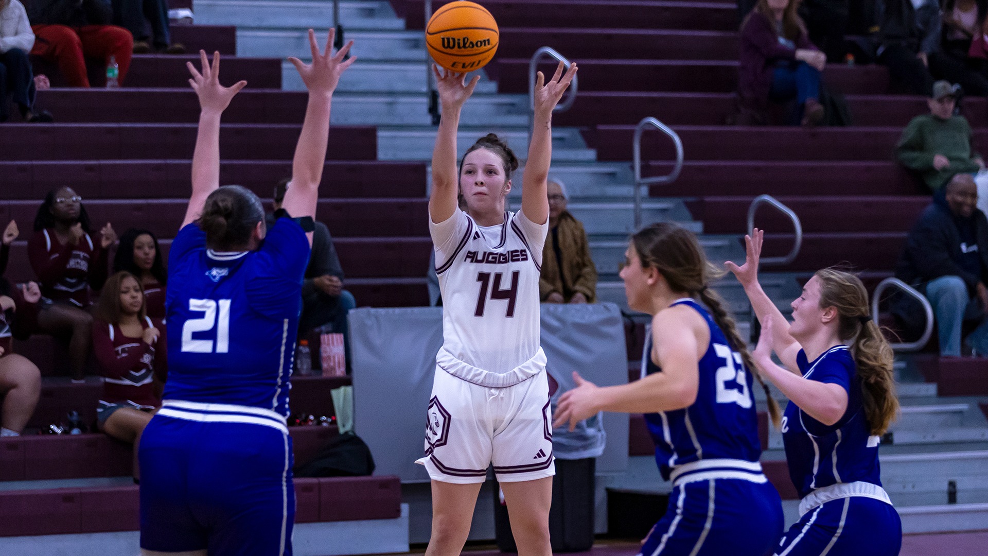 Amira LaDuke takes a shot during a 2025-26 Augsburg women's basketball game.