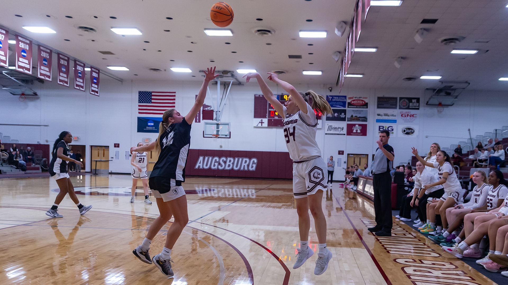 Saylor Gallagher takes a shot during a 2025-26 Augsburg women's basketball game.