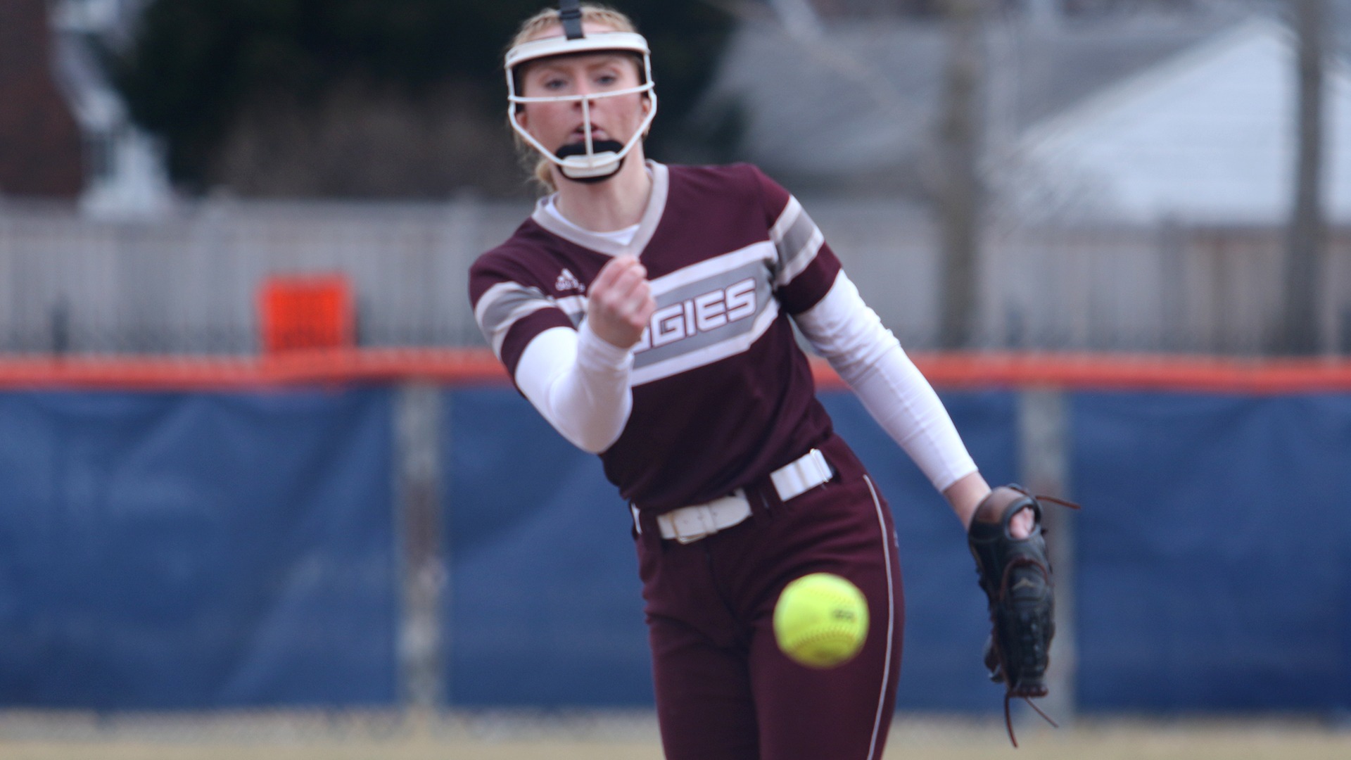 Morgann Paaske pitches during a 2025 Augsburg softball game.