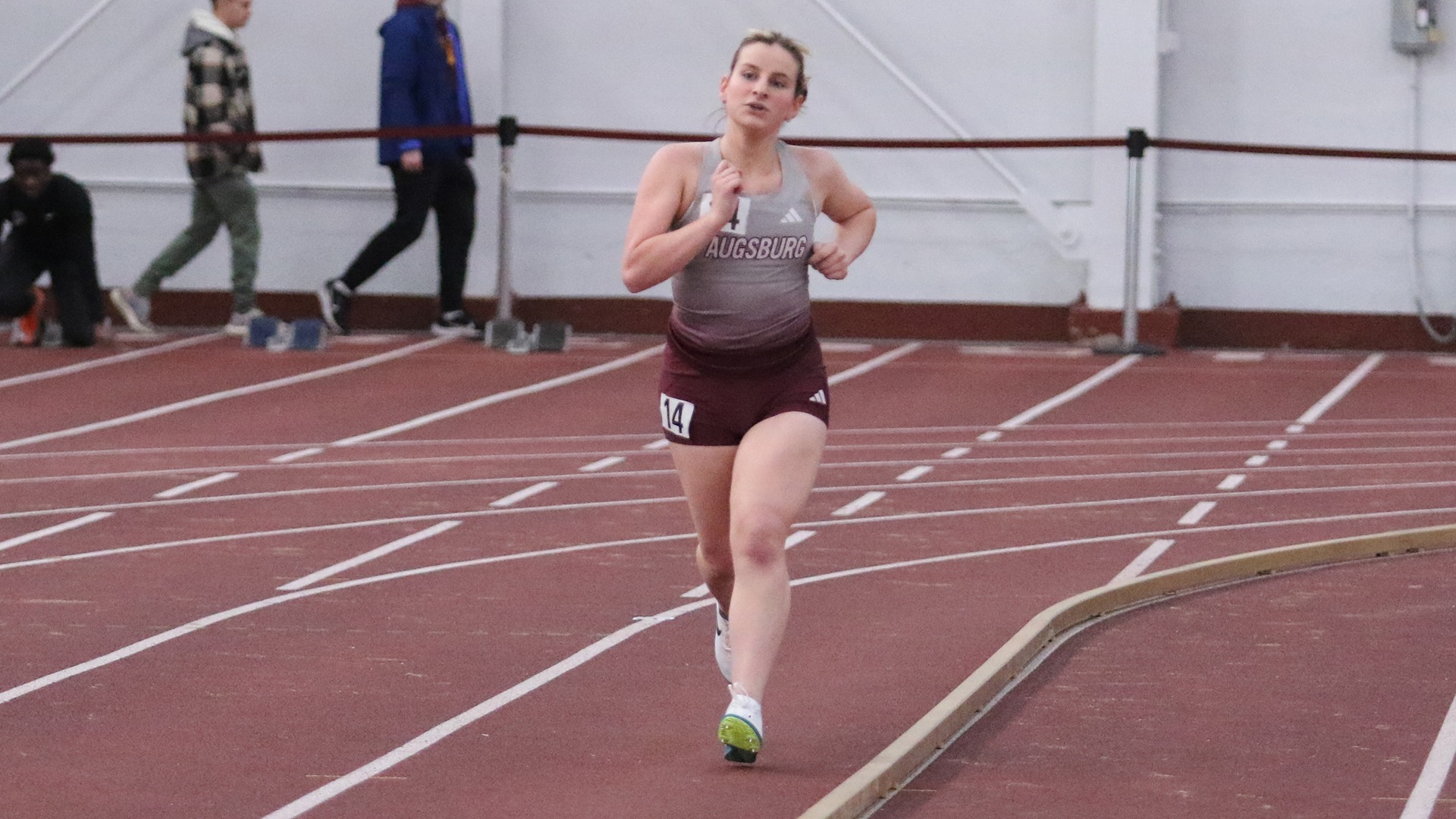 Davi Worman runs during a 2025 Augsburg track and field meet.