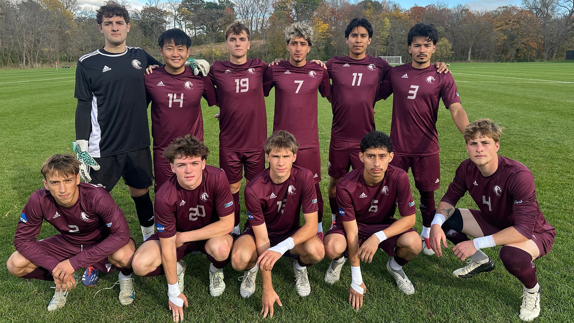 Augsburg men's soccer's starting 11 for its 2026 game at Carleton.